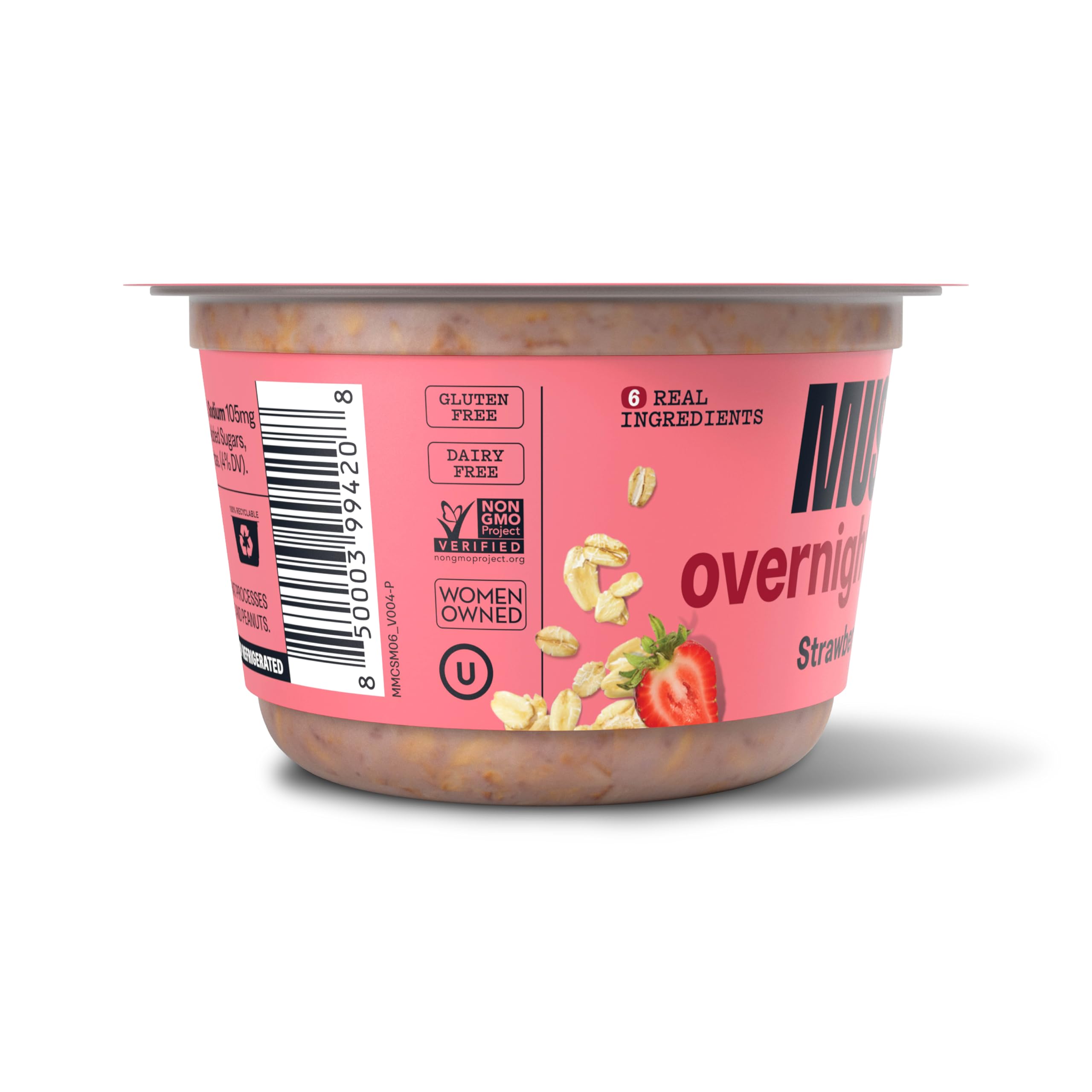 Organic MUSH Overnight Oats with Strawberries - 5 oz Pack | Gluten-Free, Vegan Breakfast | Quick & Healthy Meal Prep for Busy Mornings, Office Snacks, and Post-Workout Nutrition