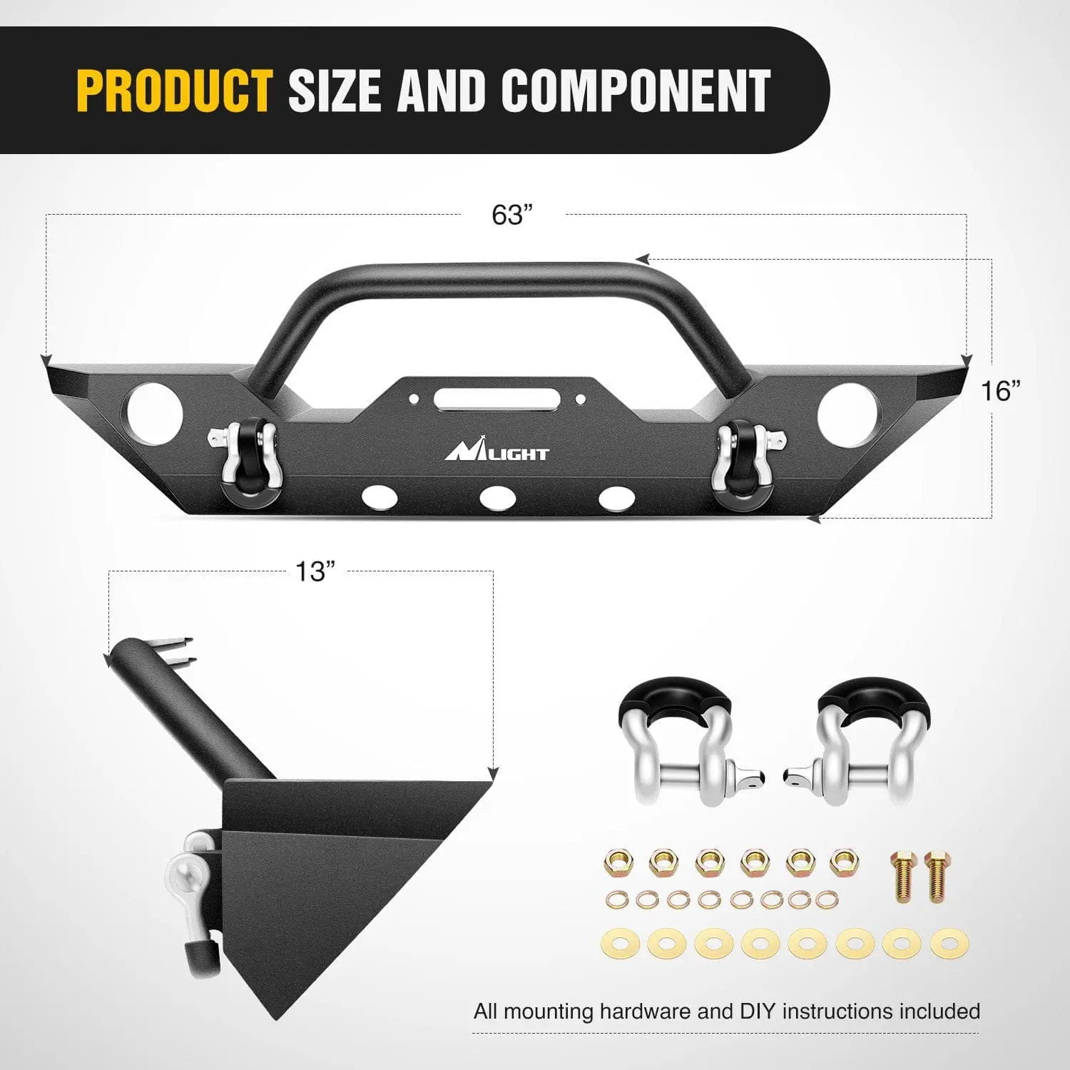 Jeep Wrangler JK/JKU Front Bumper Rock Crawler with Fog Light Holes & Winch Plate (2007-2018) - Off-Road Adventure & Trail Riding Accessory