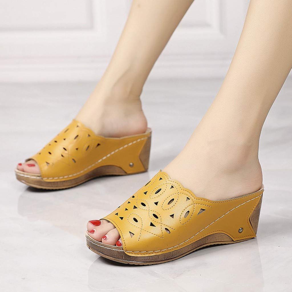 Stylish Women's Open Toe Hollow Out Wedge Sandals - Breathable Summer Casual Slip-On Platform Shoes for Women | Perfect for Beach, Vacation, and Everyday Wear