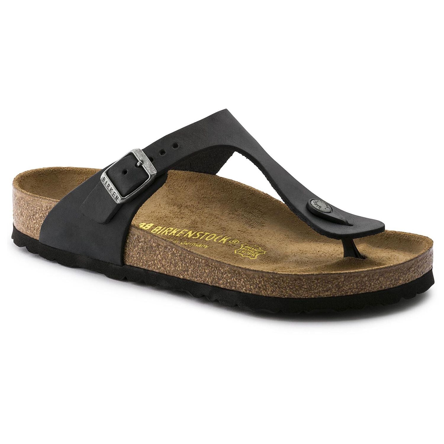 Birkenstock Gizeh Black Oiled Leather Sandals for Women | Comfortable Cork Footbed Sandals for Summer, Beach & Casual Wear