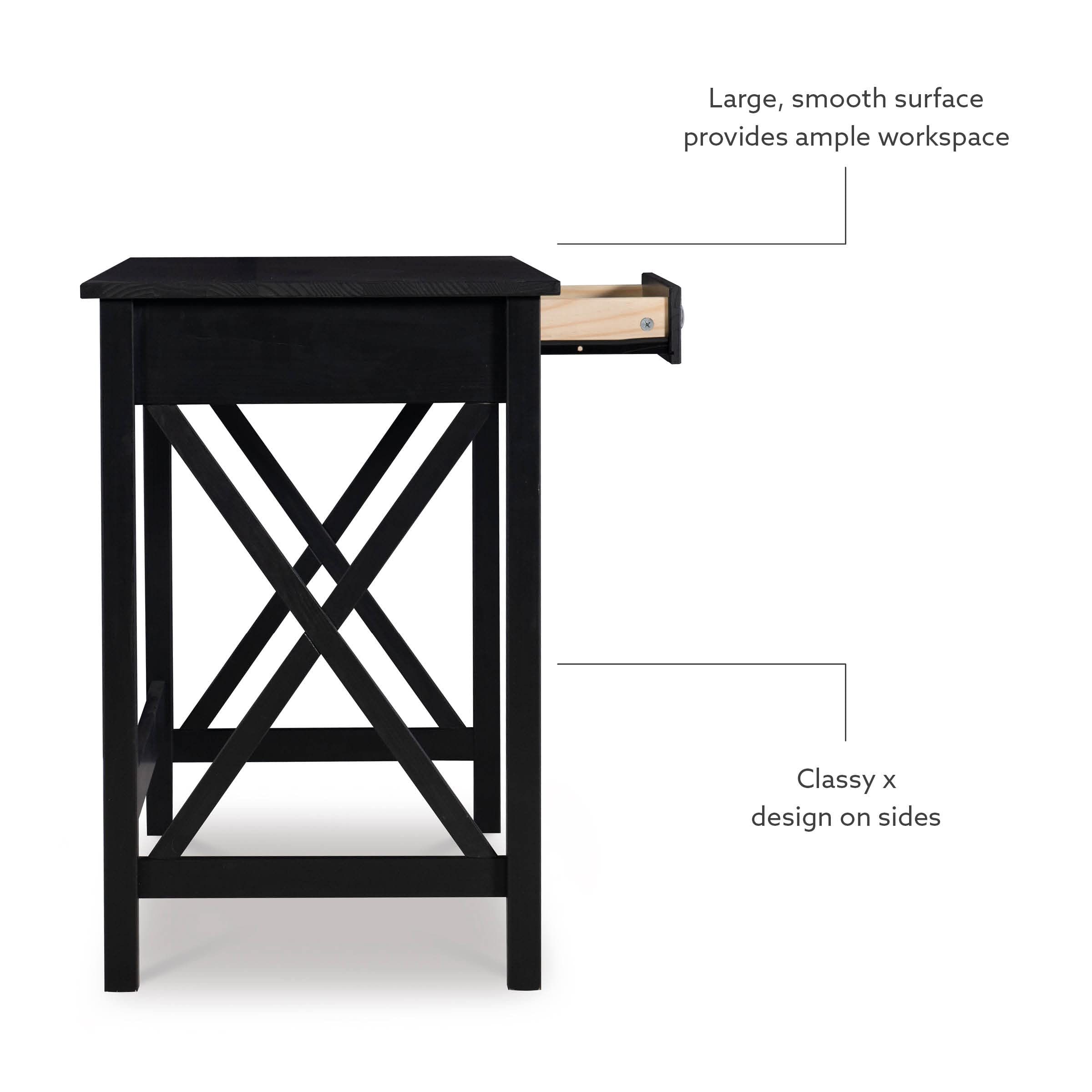 Linon Home Decor Nelson Laptop Desk - Black Modern Writing Desk for Home Office, Study & Workspace - Perfect for Small Spaces, Dorm Rooms & Bedside Use