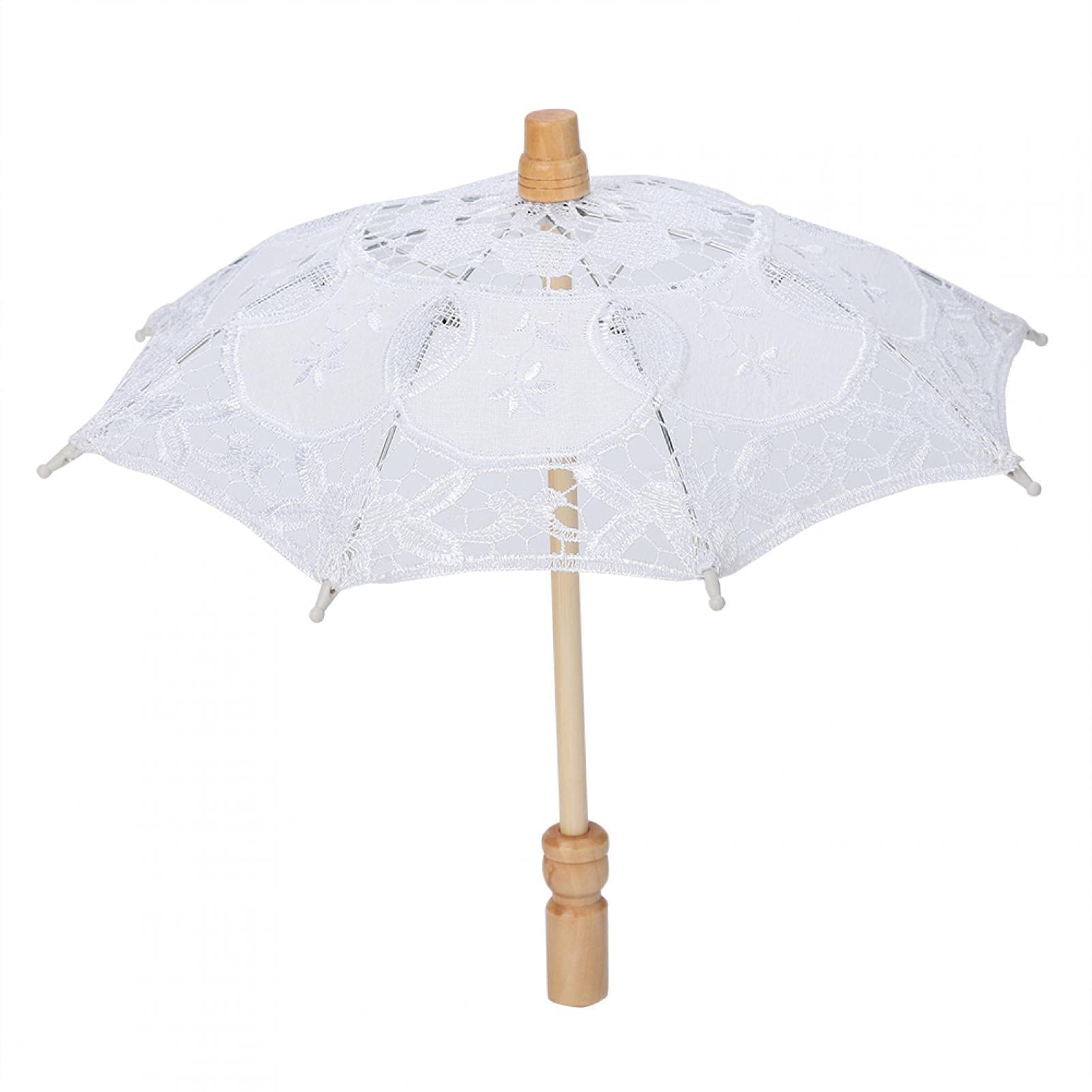 Handmade Lace Wedding Umbrella - Silk Embroidery Parasol for Bride Photography (White)