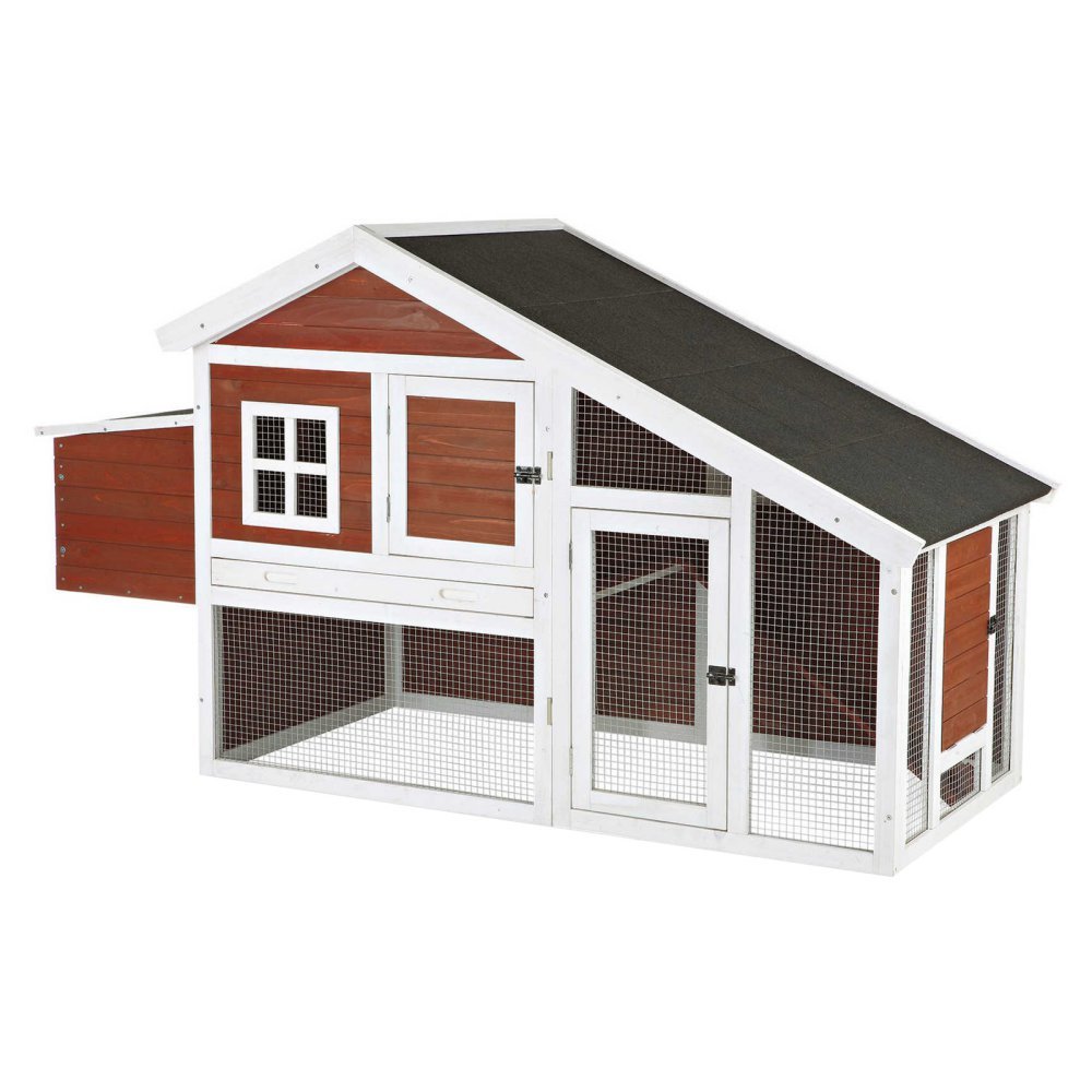 TRIXIE Natura Peak Roof Brown Chicken Coop with Outdoor Run - Durable Poultry House for Backyard Chickens, Perfect for Small Farms & Homesteading
