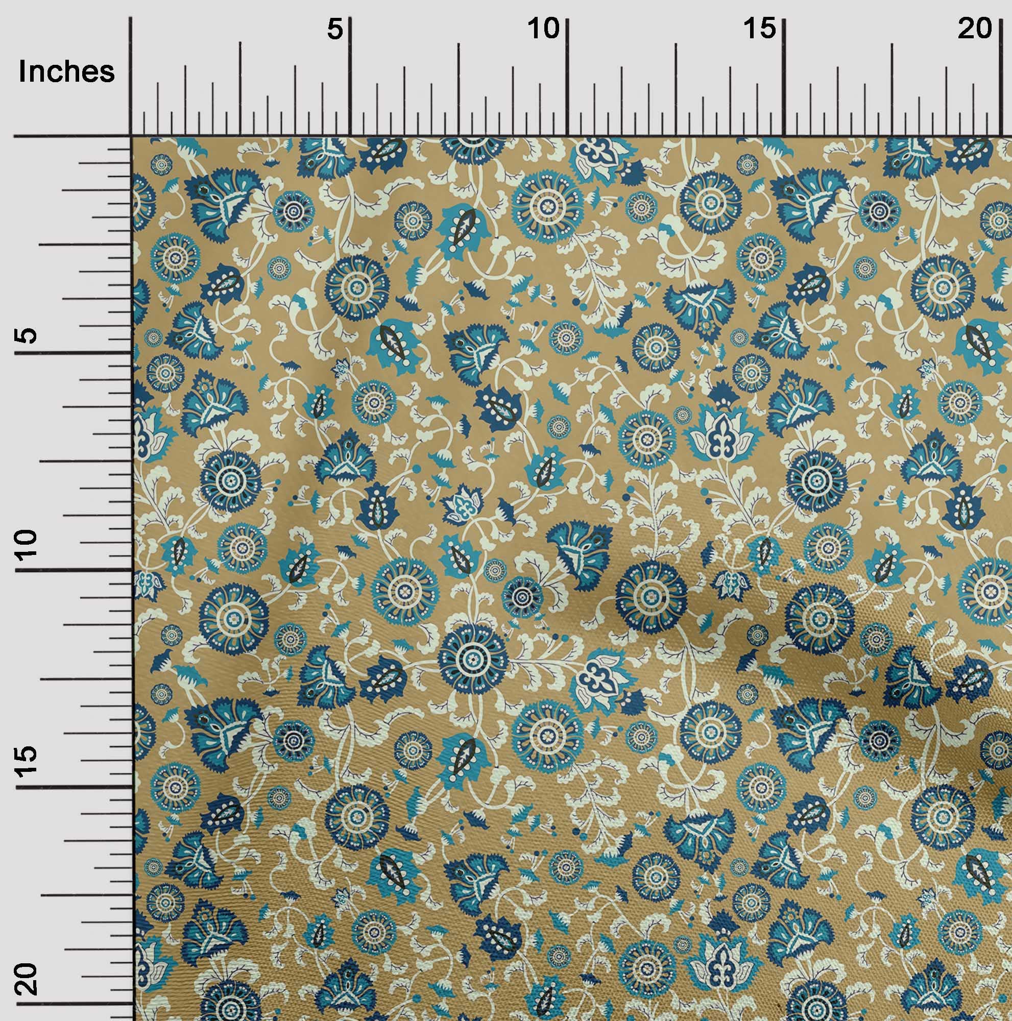 oneOone Velvet Light Brown Asian Suzani Fabric by The Yard - 58 Inch Wide Printed DIY Sewing Material for Clothing, Home Decor & Craft Projects