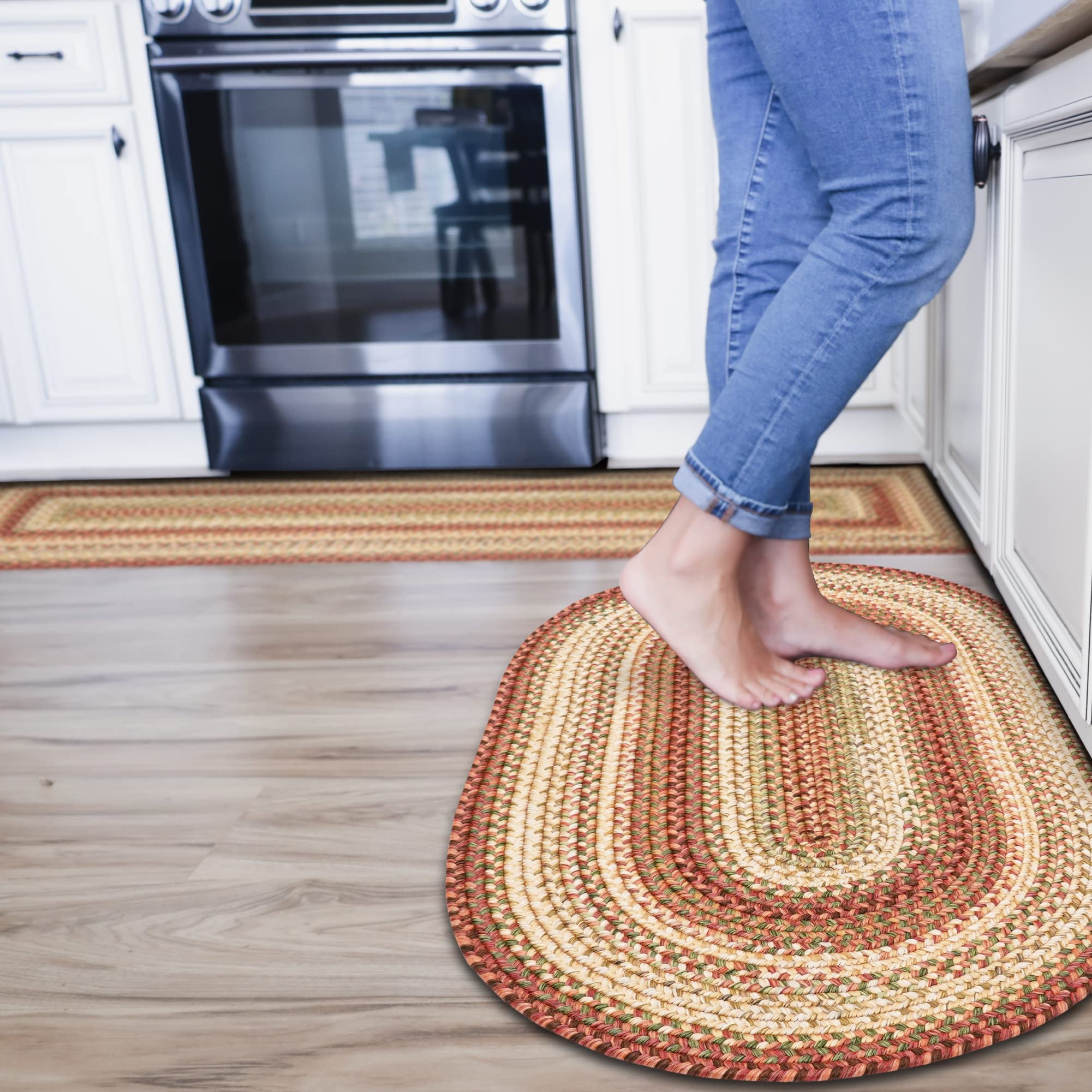 Barcelona Braided Rug & Red Country Kitchen Mat 27x45 - Washable, Pet-Friendly Non-Slip Rug for Living Room, Bedroom, Dining Area - Perfect for High Traffic Areas & Pet Owners