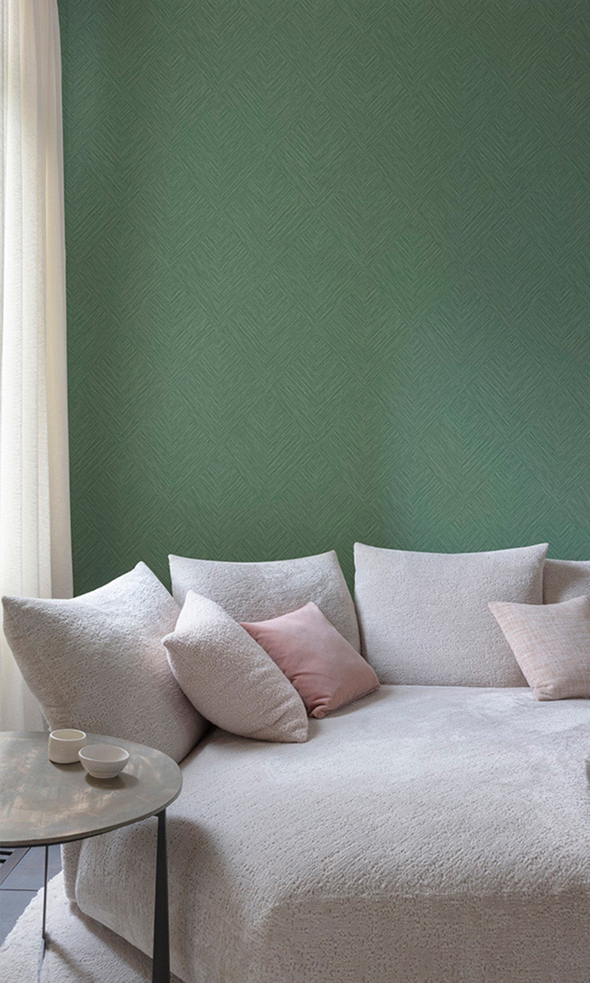Elm Green Tiled Basketweave Wallpaper R9783 - Peel and Stick Self-Adhesive Wallpaper for Kitchen, Bathroom, Bedroom, Living Room Decor
