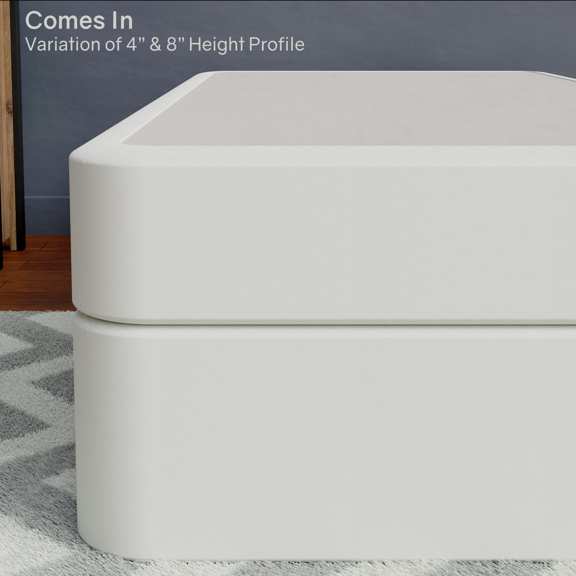 4-Inch Sturdy Box Spring for Mattress Support - Durable Fully Assembled Natural Wood Foundation - Twin Size White - Perfect for Bedroom, Guest Room & Dormitory Mattress Support