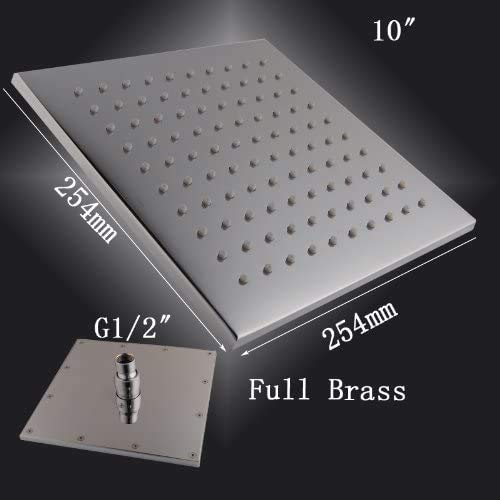 Cascada 10 Inch Brushed Gold Ceiling Mount Rainfall LED Shower Head with Shower Arm - Modern Water Saving Bathroom Fixture for Spa-Like Relaxation and Luxury Home Upgrade