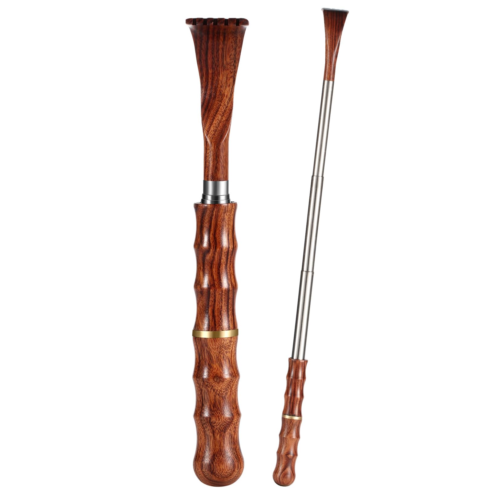 Portable Extendable Back Scratcher - Telescoping Bamboo Back Scratcher with Ergonomic Wooden Handle & Stainless Steel Massager Tool for Men & Women | Perfect for Home, Office & Travel Use