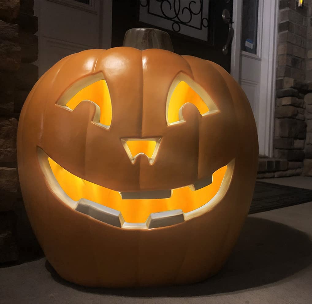 LED Light Up Halloween Jack o'Lantern Pumpkin Decorations - Set of 5 Indoor/Outdoor Lighted Pumpkins with Warm White Bulbs - Perfect for Porch, Yard, Party & Fall Festival Decor