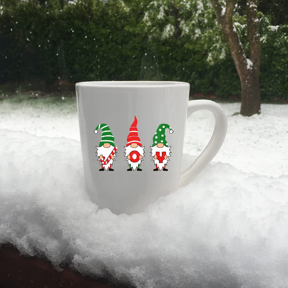 Joy Gnome Christmas Coffee Mug - 11oz & 15oz Ceramic Cup with Candy Cane Leopard Print, Perfect Gift for Friends, Mom, Sister, Coworker or Teacher - Great for Hot Chocolate, Coffee & Holiday Cheer