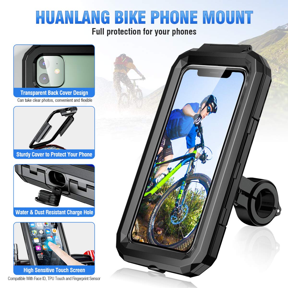 Waterproof 360° Adjustable Bike Phone Mount Holder for Handlebar - Compatible with iPhone, Samsung, Smartphones Below 6.8 Inches - Touchscreen Access & Shockproof Design - Perfect for Cycling, Motorcycle Riding, Commuting & Outdoor Adventures