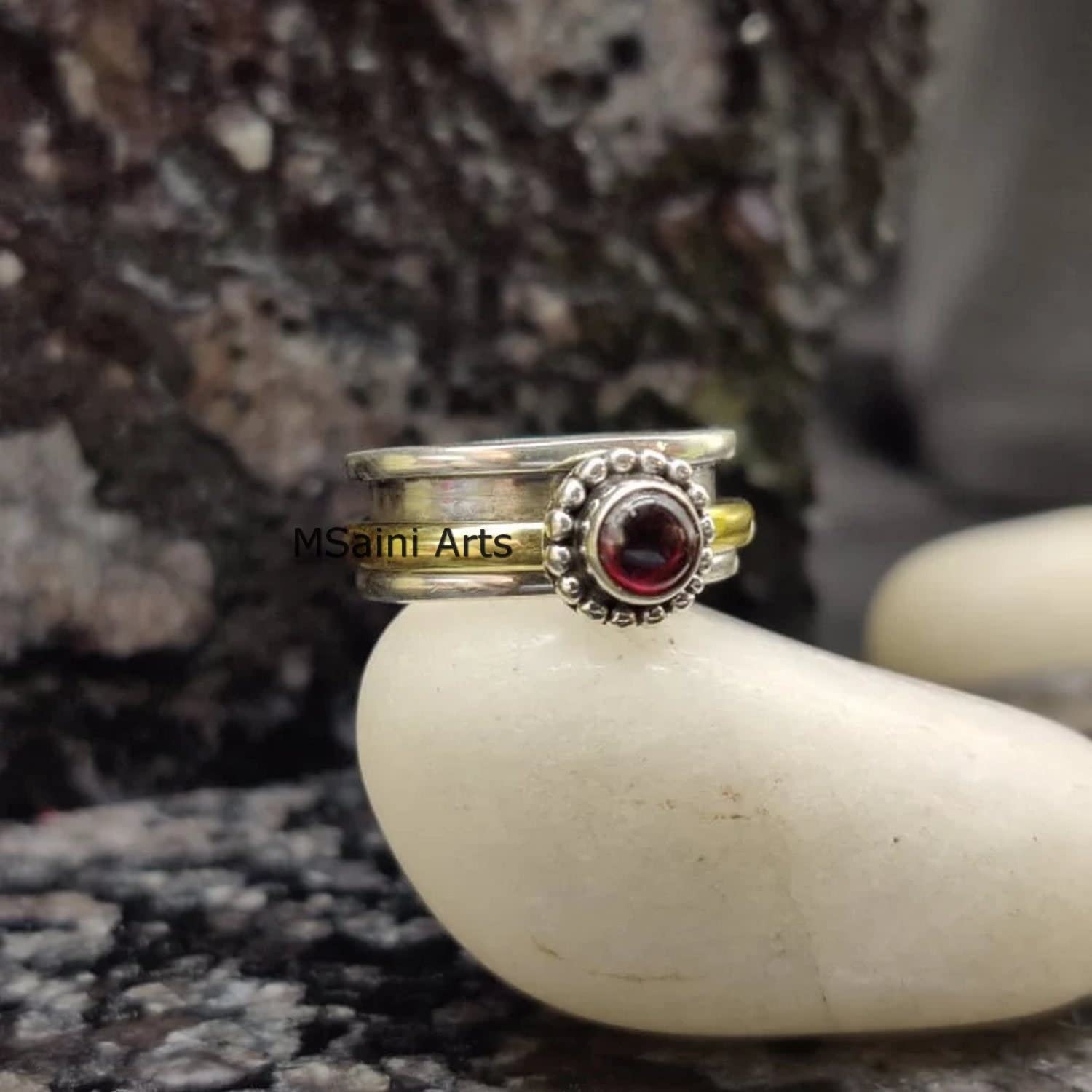 Sterling Silver 925 Garnet Spinner Ring for Women - Handcrafted Jewelry for Stress Relief