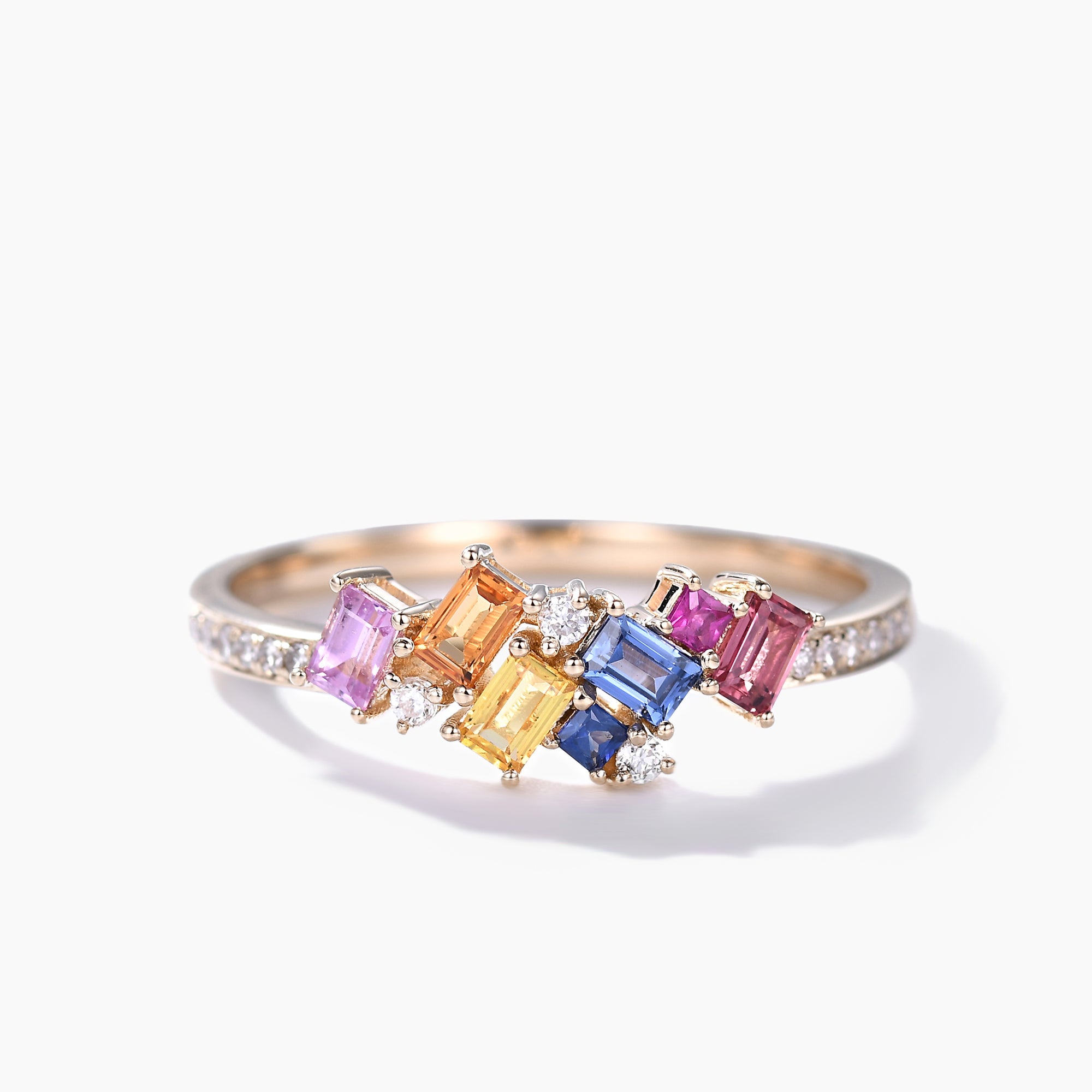 Vibrant Multi-Color Rainbow Cluster Sapphire & Diamond Gold Wedding Ring Set for Women - Perfect for Bridal, Engagement, Anniversary & Special Occasions