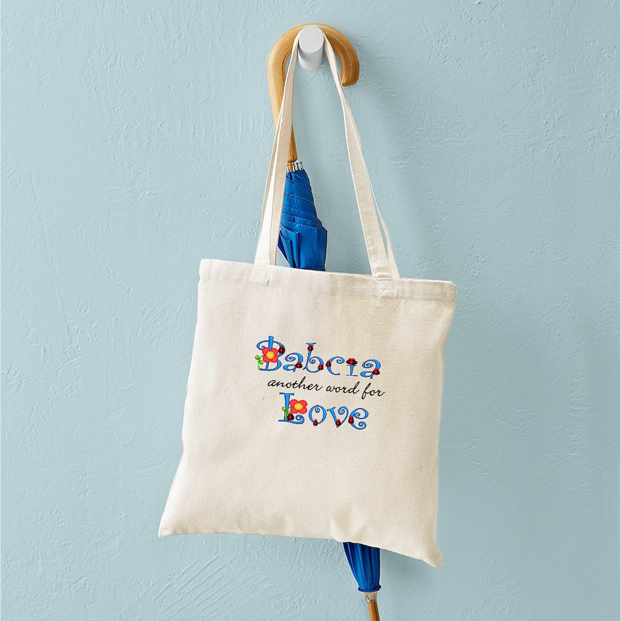 Babcia Another Word for Love Tote Bag - Natural Canvas Reusable Shopping Bag for Groceries, Beach, Work & Everyday Use