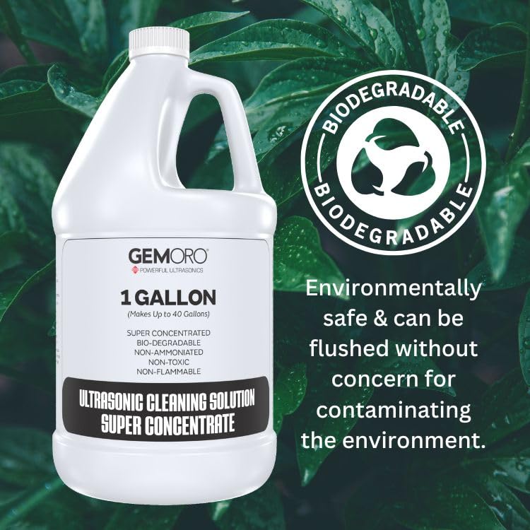 GemOro Professional Jewelry Cleaner Solution Concentrate - 1 Gallon for Ultrasonic Machines | Safe for Rings, Watches, Glasses, Earrings & More | Perfect for Jewelry Stores, Home Cleaning & Professional Use
