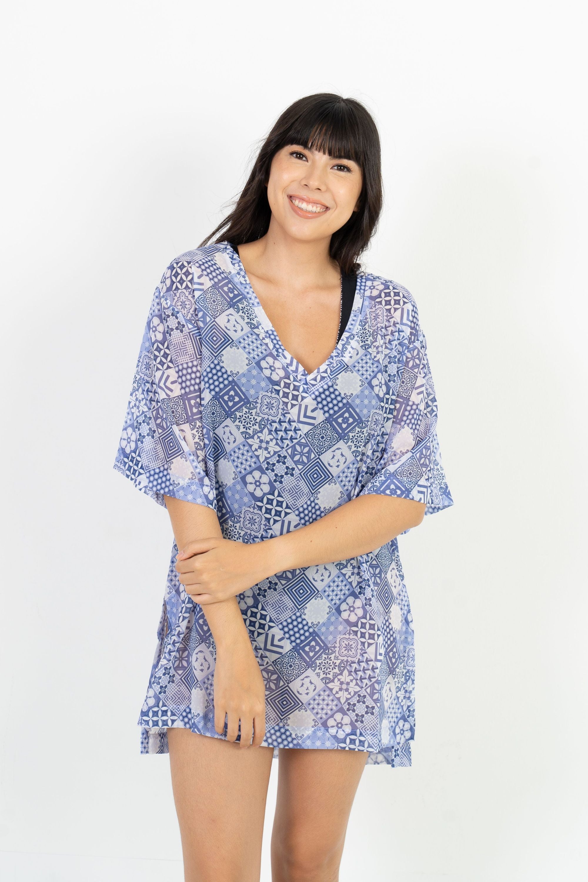 Stylish Lagos Beach Tunic with Mosaic Print - Perfect for Summer Vacations, Beach Cover-ups & Boho Fashion