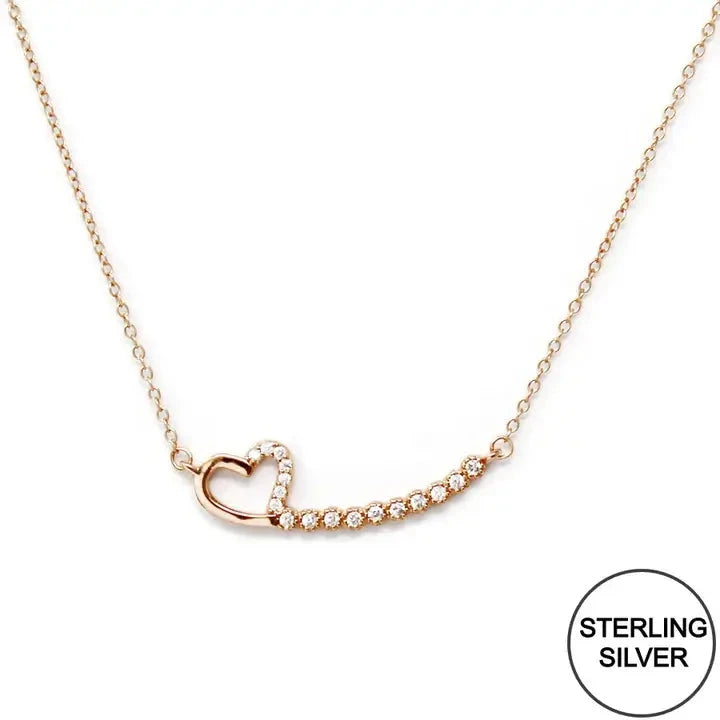 Rose Gold Plated Cubic Zirconia Heart Pendant Necklace - Sterling Silver Chain for Women, Elegant Gift for Valentine's Day, Anniversary & Special Occasions