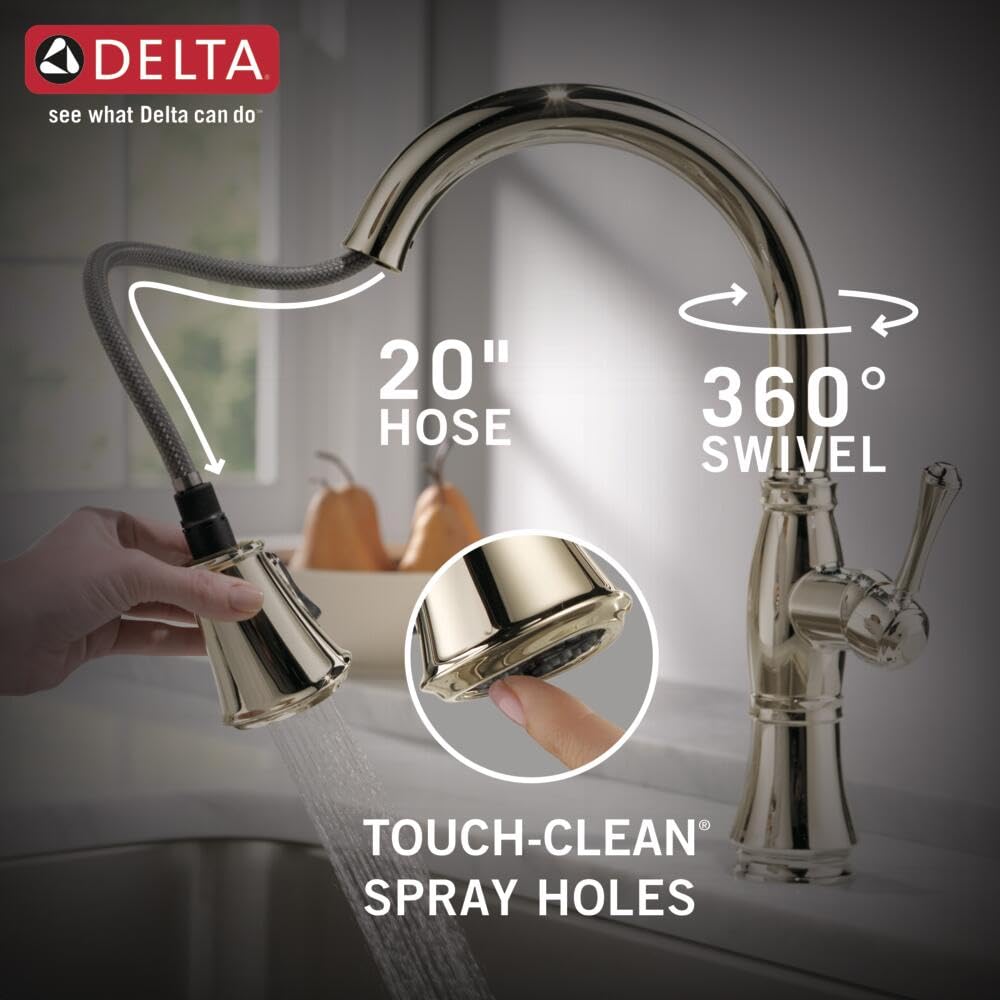 Delta Cassidy Pull Down Kitchen Faucet with Magnetic Docking & Lumicoat Finish - Polished Nickel 9197-PN-PR-DST | High Arc Sprayer for Washing Dishes, Filling Pots & Cleaning Sinks