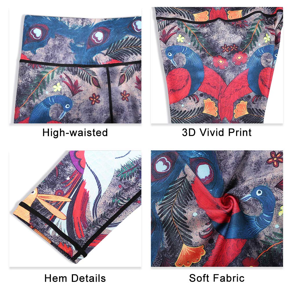 Women's High Waist Printed Over The Heel Yoga Pants - Stirrup Leggings for Yoga, Pilates & Workout