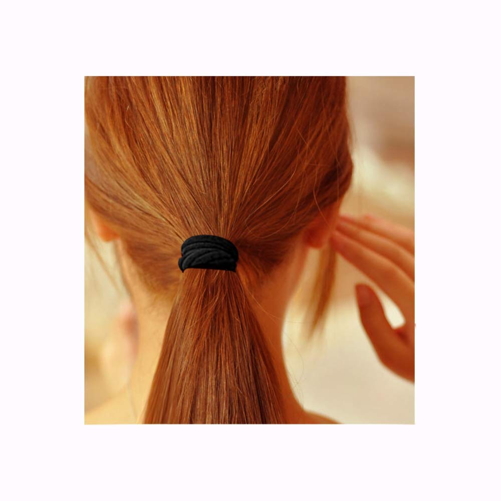 100 Pack Thick Seamless Cotton Hair Ties - No Crease Damage Stretchy Ponytail Holders & Scrunchies for Thick Hair - Black Hair Bands for Women & Girls - Perfect for Workouts, Yoga, Office & Daily Use