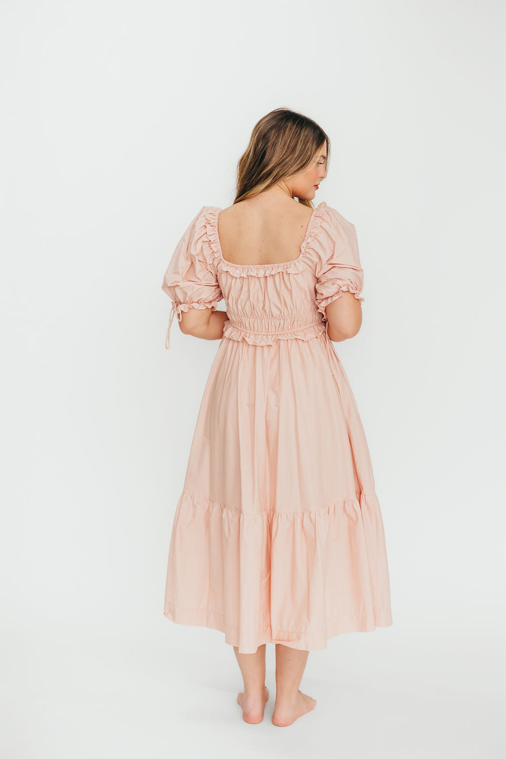 Crissy Ruched Midi Dress - 100% Cotton Bump Friendly Maternity Dress in Dusty Pink | Perfect for Baby Showers, Maternity Photos & Everyday Comfort