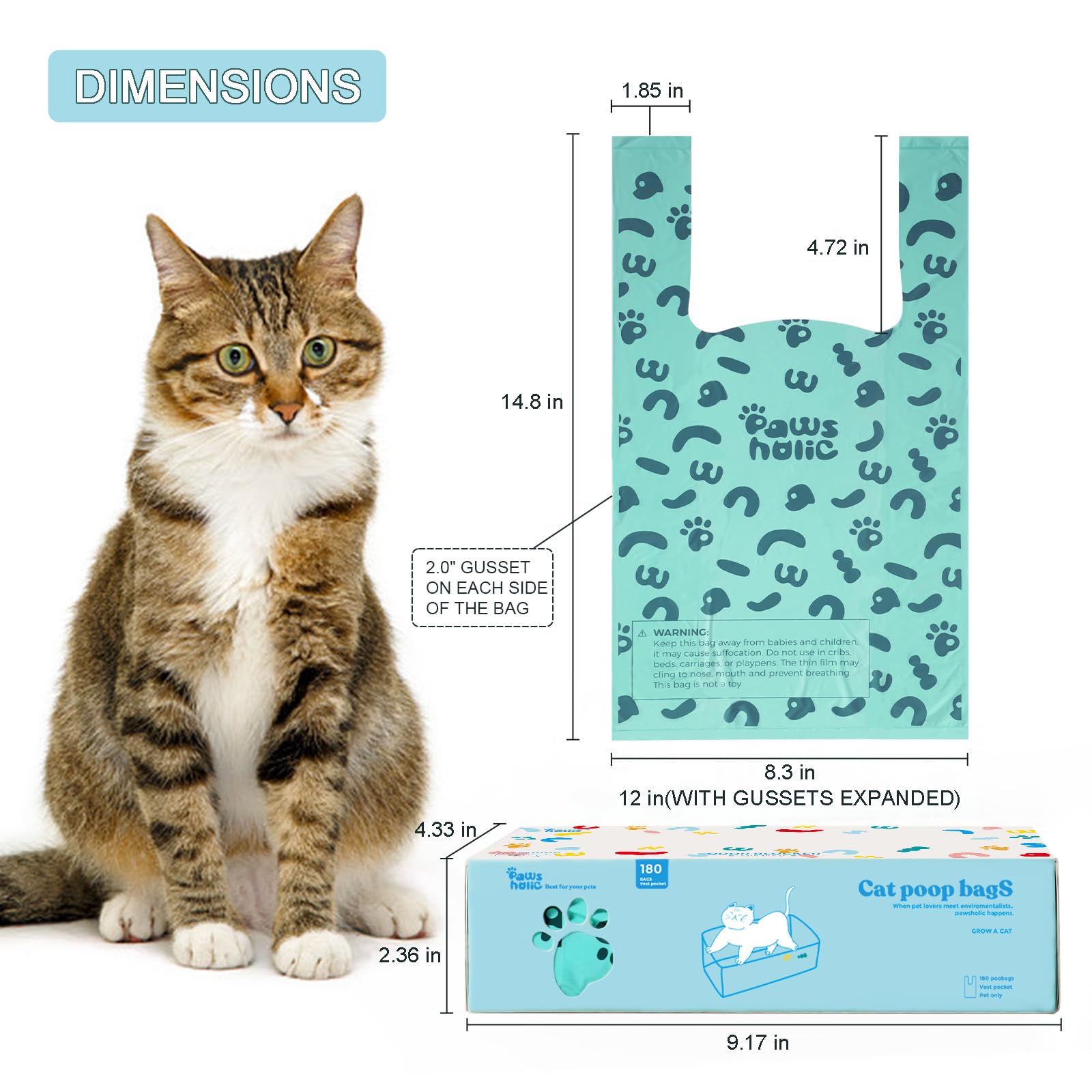 Eco-Friendly Cornstarch Cat Poop Bags with Handles - 180 Count Extra Thick Leak Proof Pet Waste Bags | Lavender Scented Biodegradable Dog & Cat Litter Bags for Easy Cleanup at Home, Park or Travel