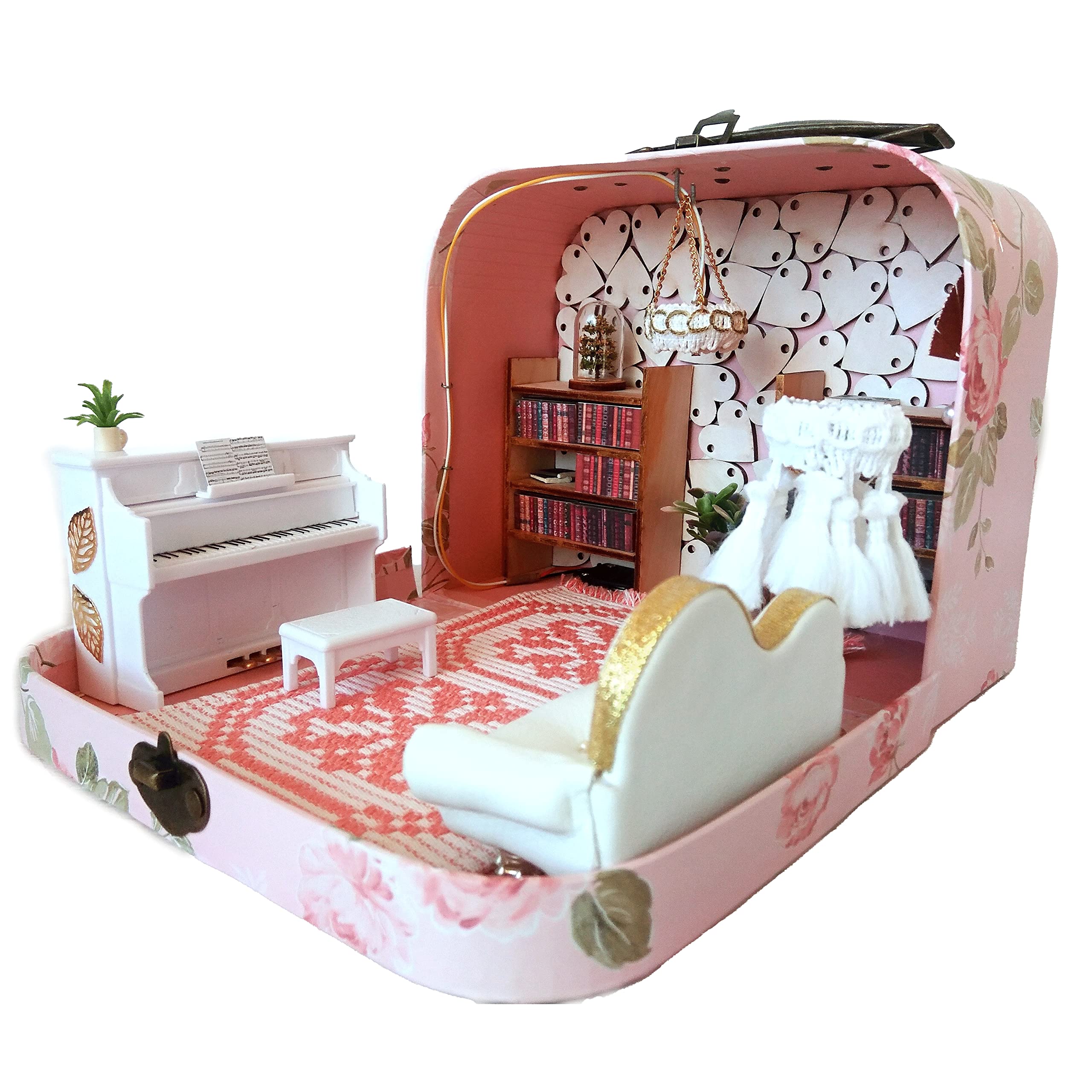 1:12 Scale Miniature Travel Dollhouse in a Suitcase with Chair, Fireplace & Table Accessories - Perfect for Collectors, Kids Play & Home Decor Display