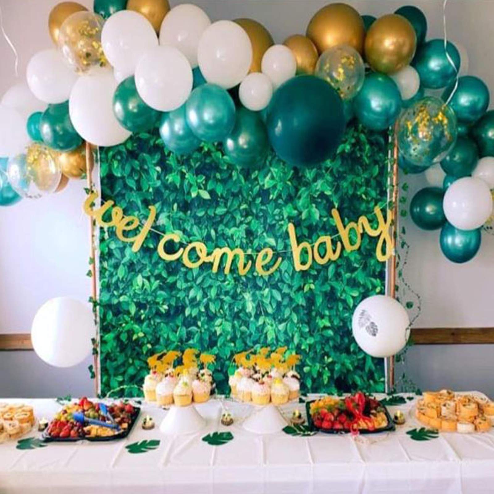 Jungle Safari Party Decorations 68 Pack - Green & Gold Balloons with Palm Leaves for Kids Birthday, Baby Shower & Tropical Theme Parties | Perfect for Jungle-Themed Celebrations, Birthday Decor & Safari Adventure Events