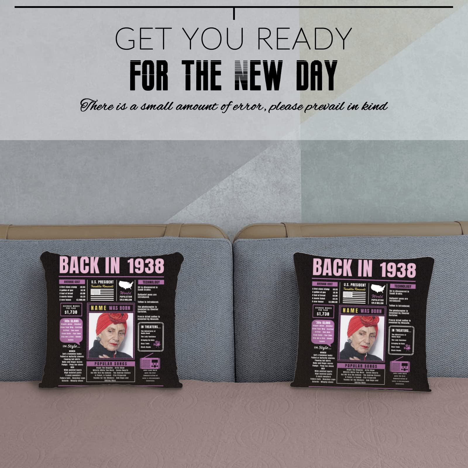 86th Birthday Gifts for Women & Men - Purple Custom Throw Pillow with 1938 Design, Super Soft Sofa Pillowcase for 86 Year Old Birthday Party Decorations | Perfect for Grandparents, Couples & Family Celebrations