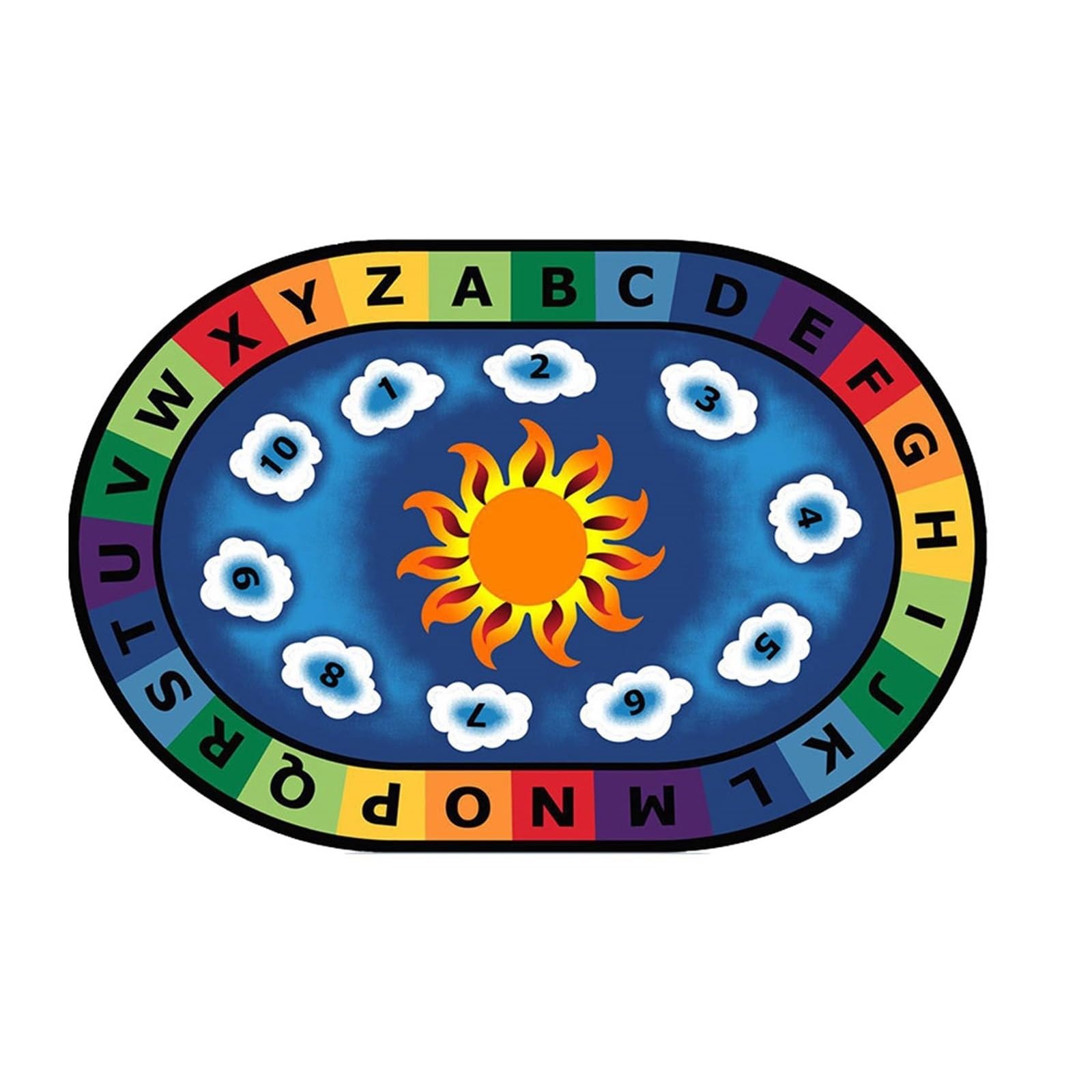 ABC & 123 Educational Puzzle Play Mat for Kindergarten - Non-Slip Oval Kids Rug with Numbers & Letters (180x200cm) - Perfect for Classroom Learning, Daycare Activities & Toddler Playroom Flooring