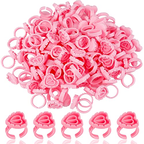 Lyuxzad 300Pcs Heart-Shaped Lash Glue Rings for Eyelash Extensions - Lash Extension Supplies, Lash Fan Blossom Glue Holder for Makeup, Microblading & Nail Art - Perfect for Salon Professionals & DIY Beauty