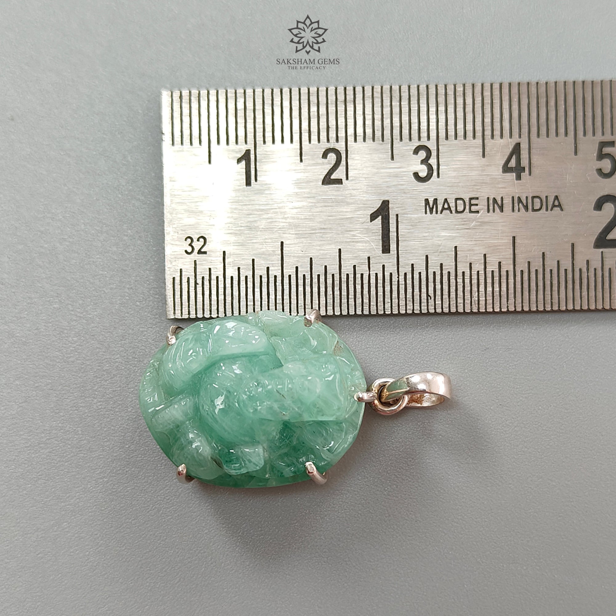 Natural Untreated Green Emerald Ganesha Pendant - 9.06g 925 Sterling Silver Prong Set Jewelry for Meditation & Spiritual Protection | Hindu God Ganesh Idol Necklace for Blessings & Good Fortune