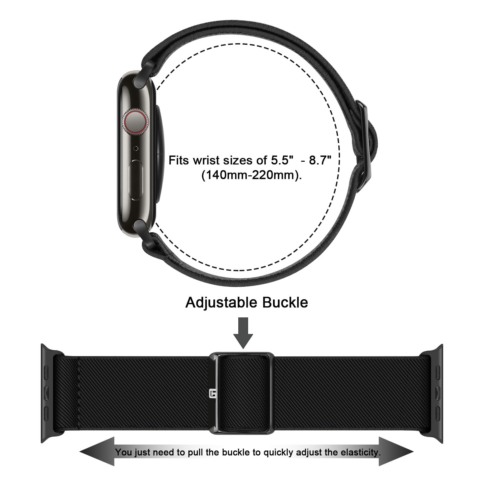 Stretchy Nylon Solo Loop Band Compatible with Apple Watch Series 10/9/8/7/6/5/4/SE (42mm 41mm 40mm 38mm) - Breathable Sport Strap for Men & Women - Perfect for Workouts, Running & Everyday Wear (Black)