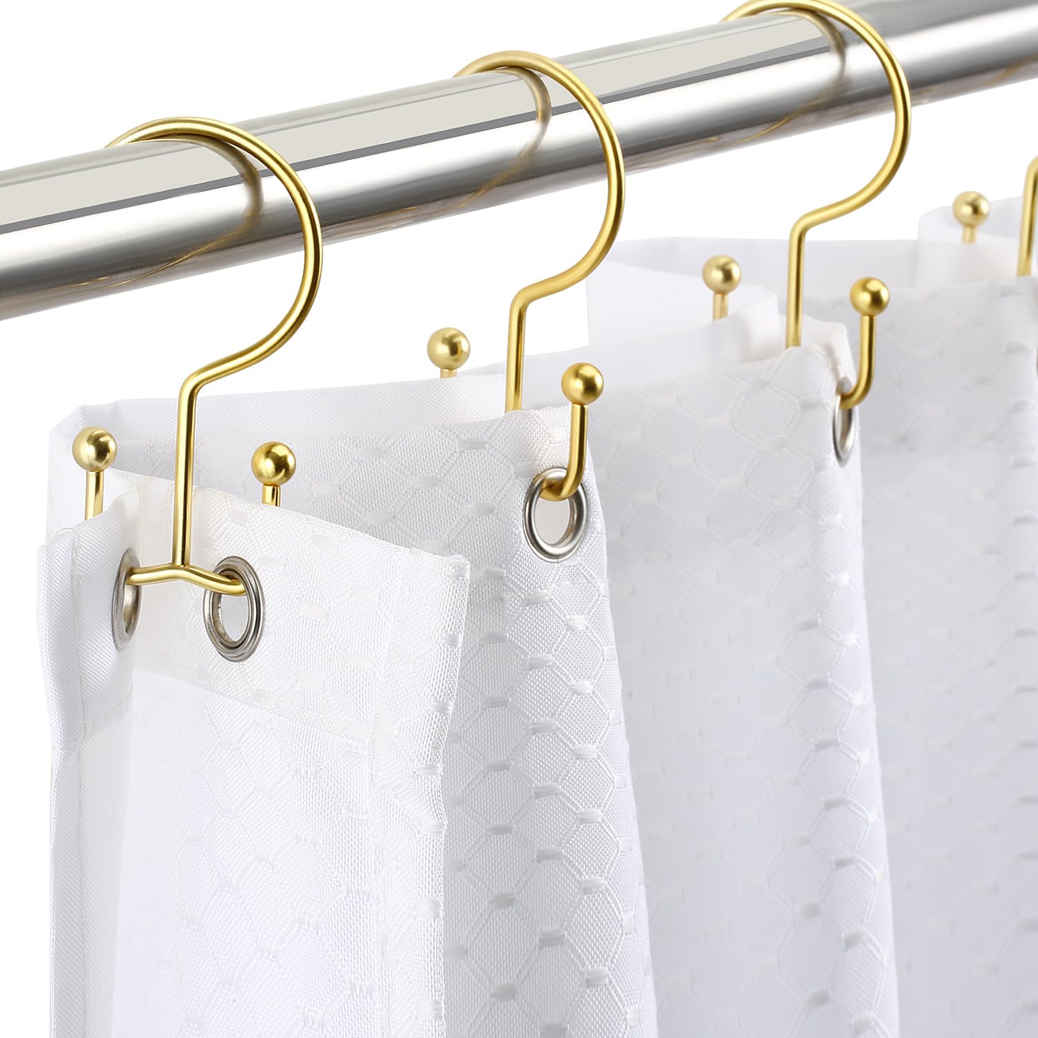 Premium Gold Shower Curtain Hooks - 12 Pack Stainless Steel Double Rings with Anti-Rust & Anti-Drop Design for Bathroom Decor - Perfect for Luxury Hotels, Spa Resorts and Modern Home Bathrooms