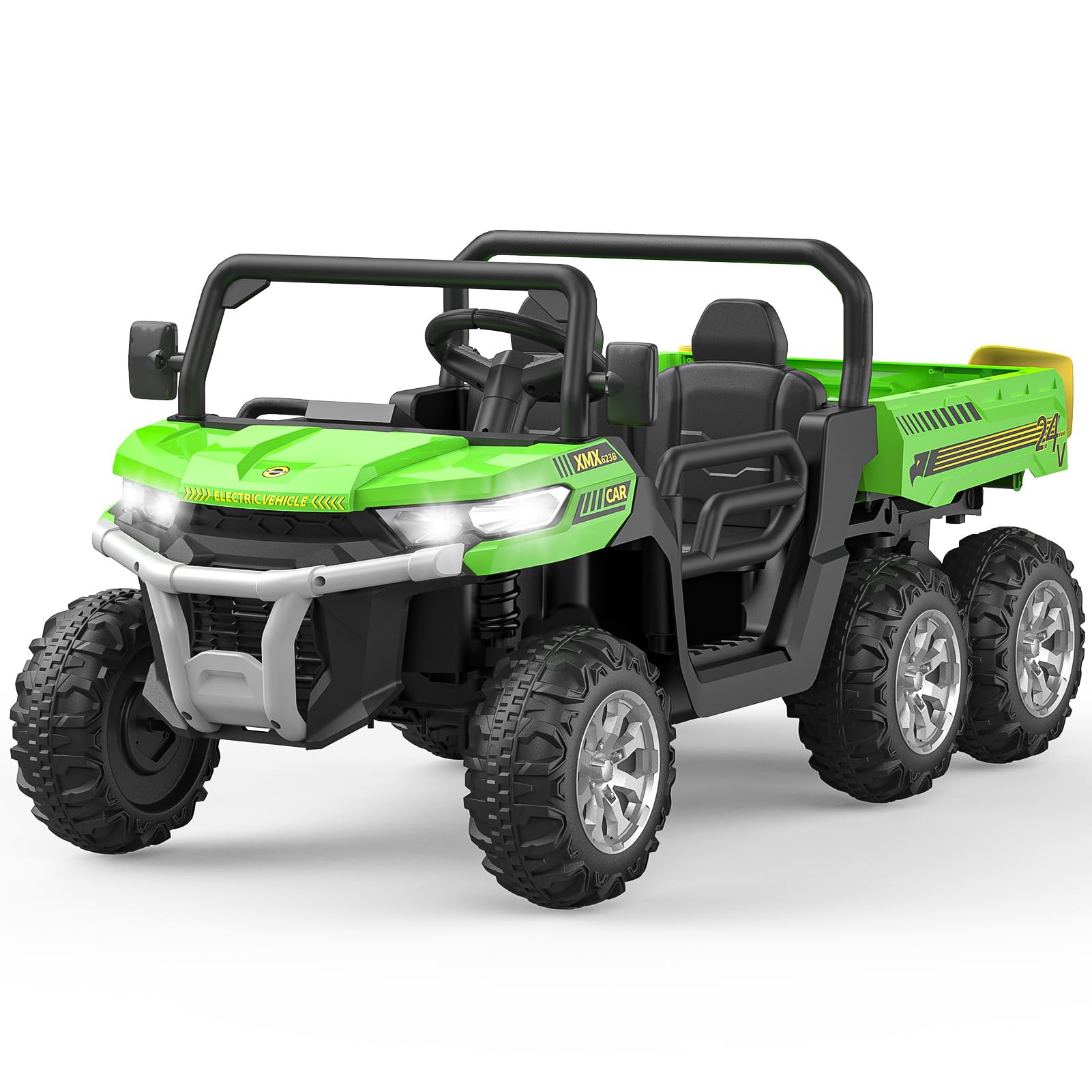 GARVEE 24V Electric Ride-On Dump Truck for Kids - 2 Seater 6-Wheel Remote Control UTV, Battery-Powered Toy Vehicle for Ages 3+ (Green) | Outdoor Play, Backyard Fun & Birthday Gift for Toddlers