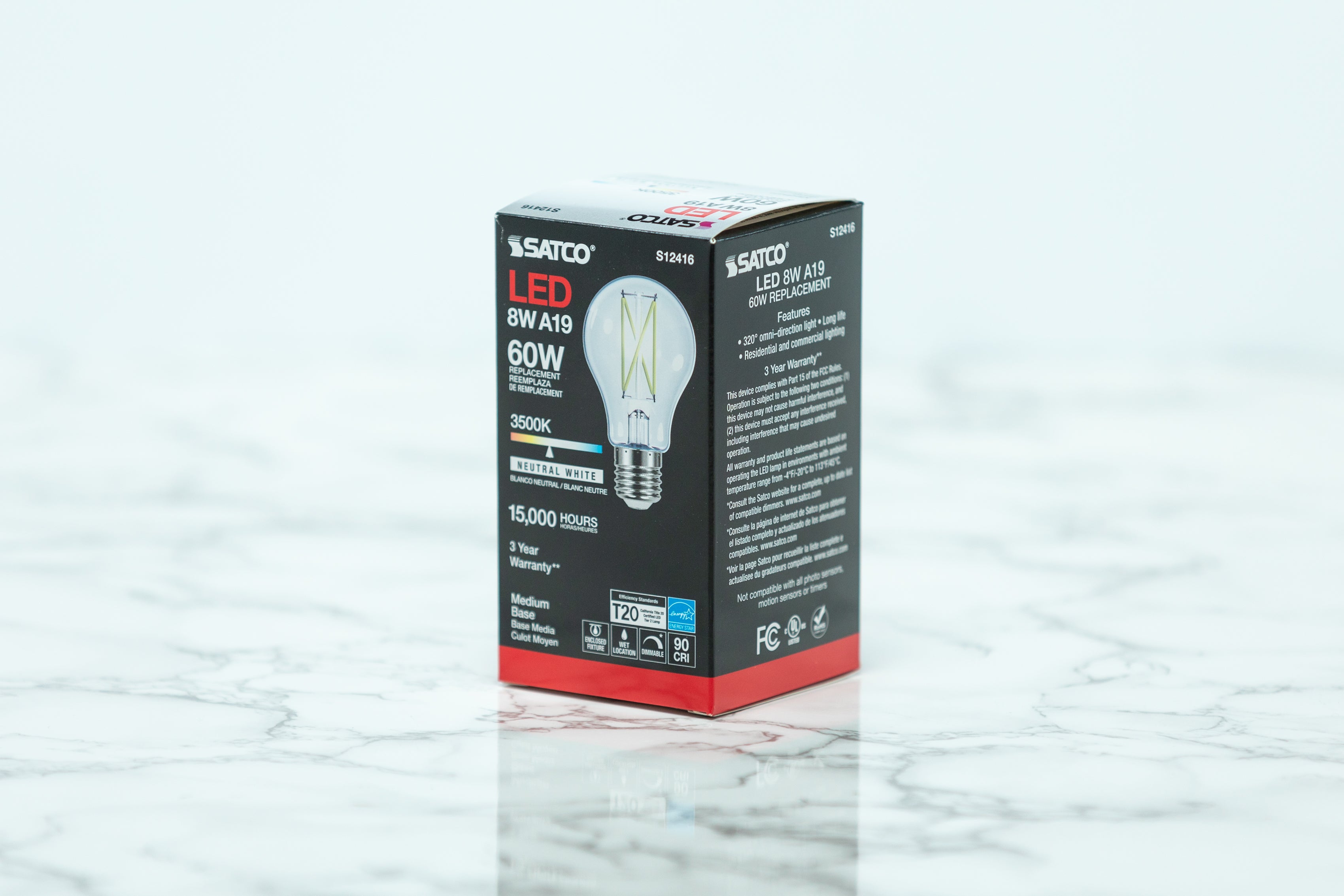 Satco A19 Standard LED Light Bulb - 7W 60W Equivalent, 800 Lumens, E26 Base, Warm White 2700K, Energy Saving Light Bulbs for Home, Bedroom, Living Room, Office Lighting