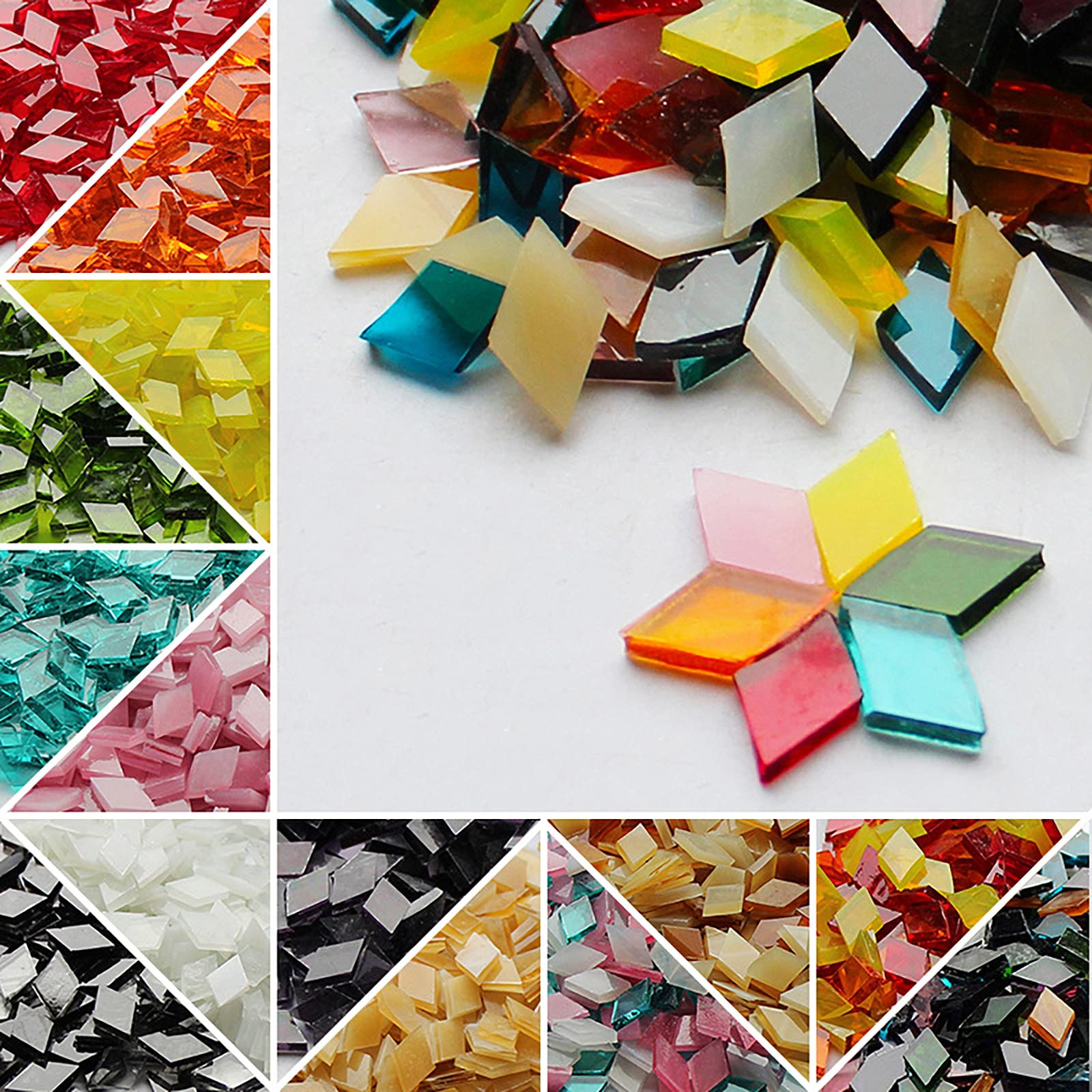 320-Piece Mica Glass Mosaic Tile Kit (1x1cm Rhombus, Bright Yellow) - 200g Pack for DIY Home Decor, Crafts, Plates, Picture Frames & Flower Pots | Perfect for Bathroom Backsplash, Kitchen Decor & Art Projects