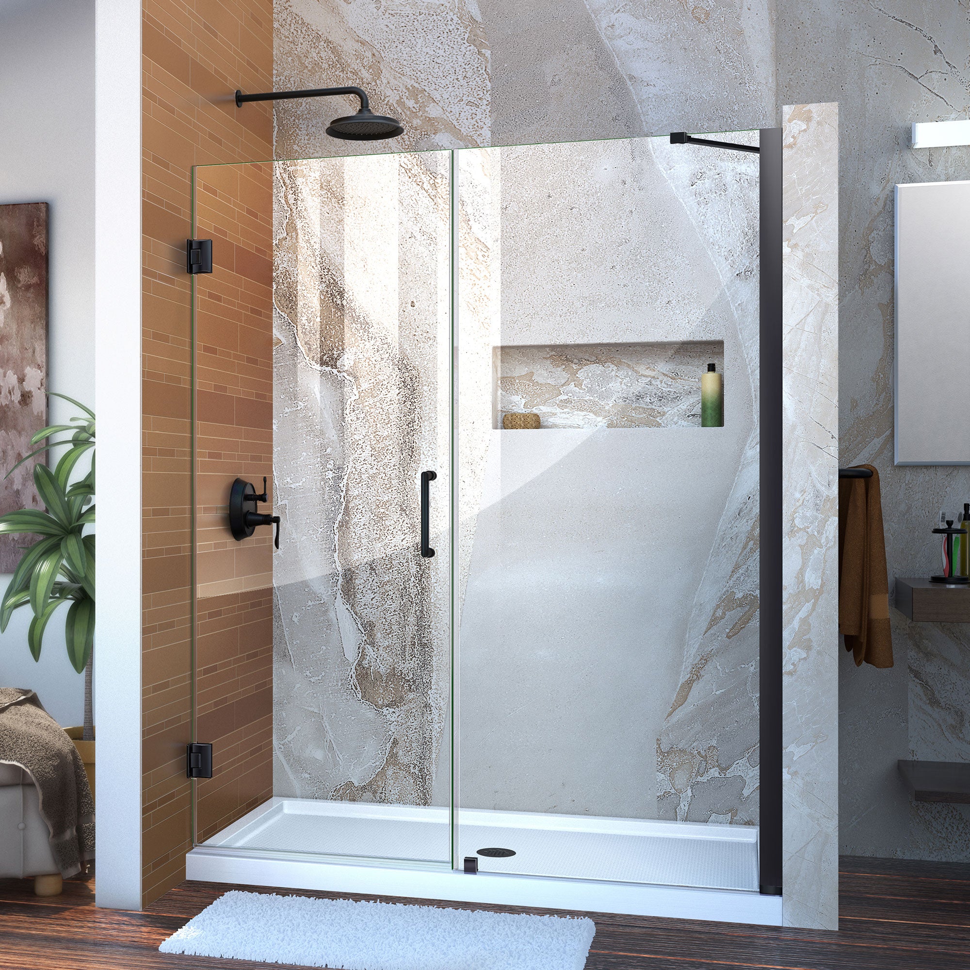 DreamLine Unidoor 57-58 Inch W x 72 Inch H Frameless Hinged Shower Door with Support Arm - Clear Tempered Glass for Bathroom & Walk-In Showers - Perfect for Modern Home Renovation