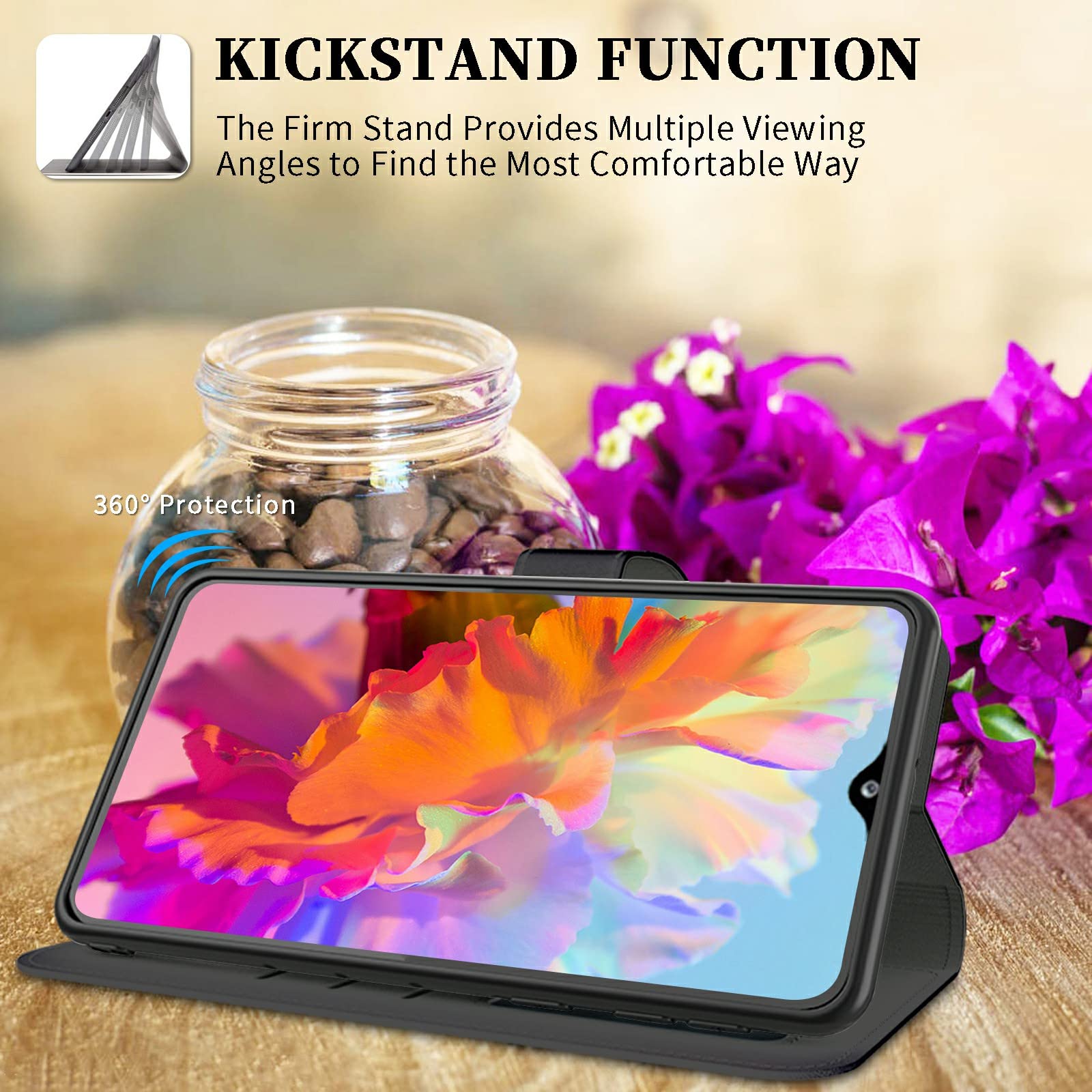 BLU View 3 Wallet Case with Card Holder & Kickstand - Magnetic Flip Cover for Men & Women - Perfect for Daily Use & Travel