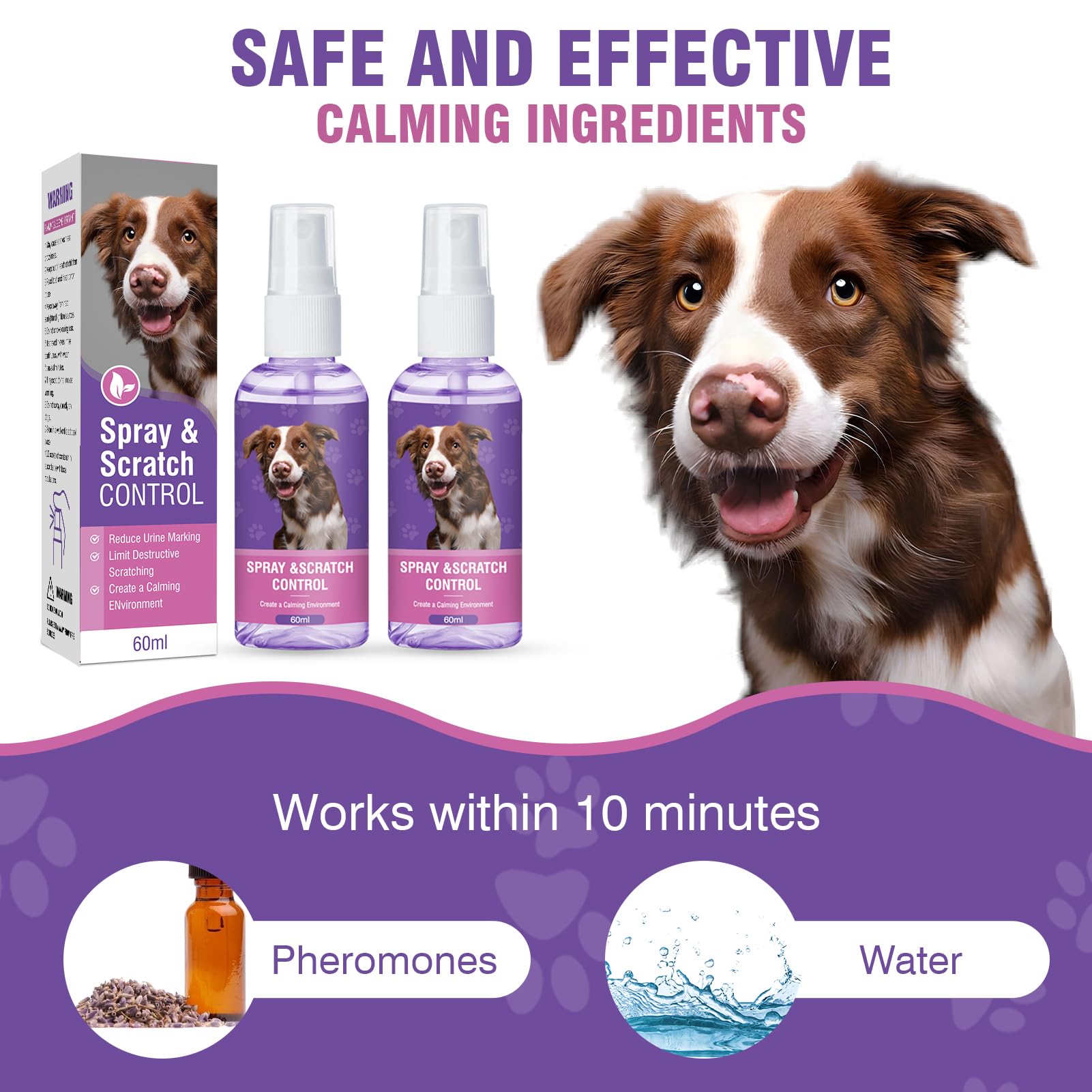**Calming Spray for Dogs - 2 Pack Dog Anxiety Relief with Pheromones, Stress & Fear Relief for Puppies & Adult Dogs - Odorless Relaxing Spray for Travel, Vet Visits, Fireworks & New Environments**
