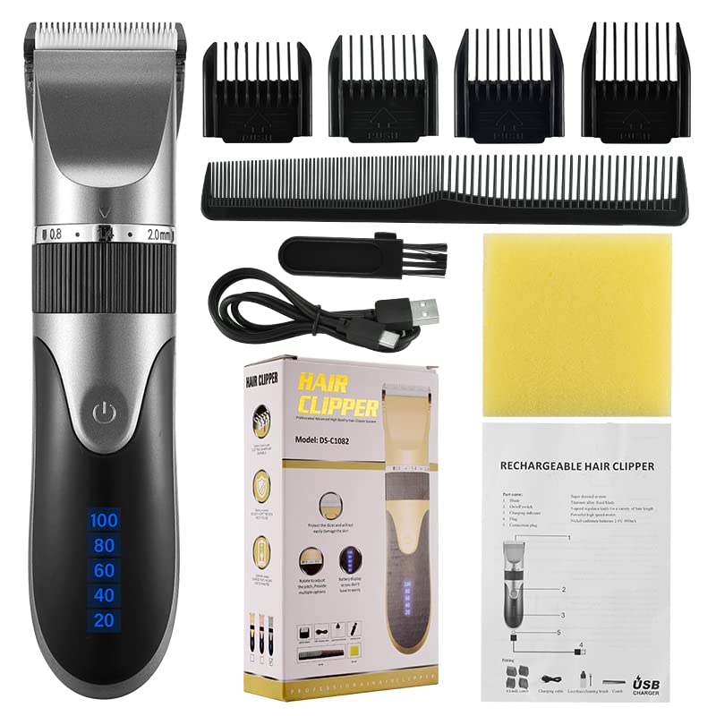 Professional Hair Clippers for Men - Cordless Electric Hair Trimmer & Beard Clipper Kit with Adjustable Blades, Silver (Includes Storage Box) - Perfect for Home Barbering, Salon Styling & DIY Grooming