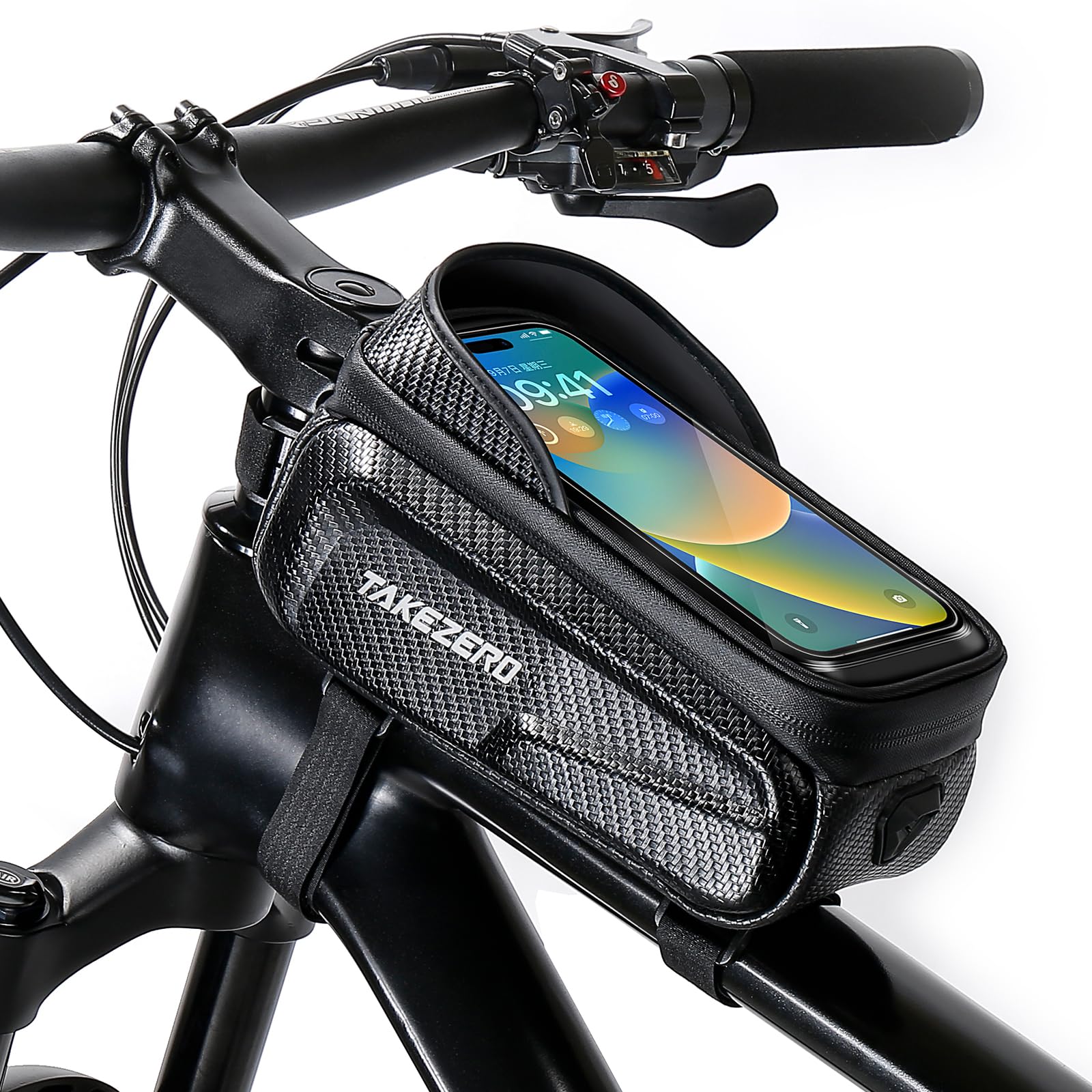 Waterproof Bike Phone Bag - Front Frame Handlebar Pouch for Bicycle | Touch Screen Compatible Under 6.5