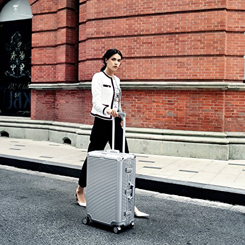 26 Inch Aluminum Frame Hardshell Spinner Suitcase with TSA Lock - Durable PC Luggage for Travel, Business Trips & Vacations (Silver)