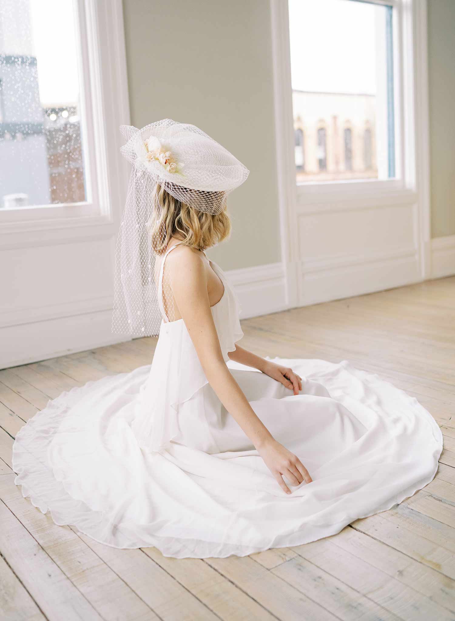 Vintage Inspired Bridal Mini Hat with Veil - Style #2454 | Elegant Wedding Accessory for Brides, Bridesmaids & Tea Parties