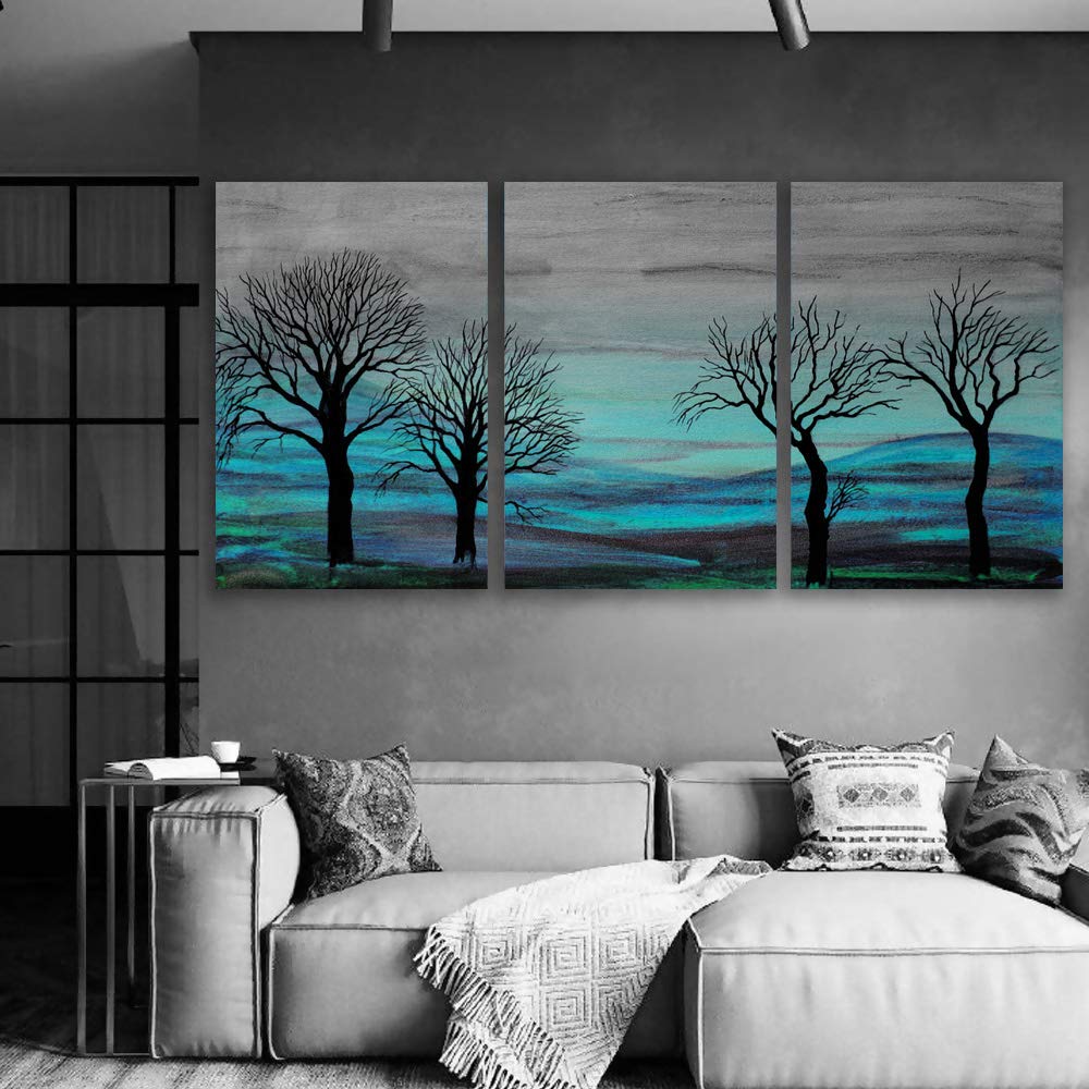 Abstract Cloud Tree Canvas Wall Art - 3 Panel Framed Oil Painting Print (24x36 Inches) for Bedroom, Living Room & Office Decor | Modern Home Wall Decorations