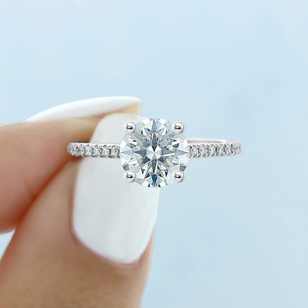 2 CT Moissanite Engagement Ring for Women - Platinum Plated Silver Wedding Band, Promise Ring, Anniversary Gift (Perfect for Proposals, Valentine's Day & Special Occasions)