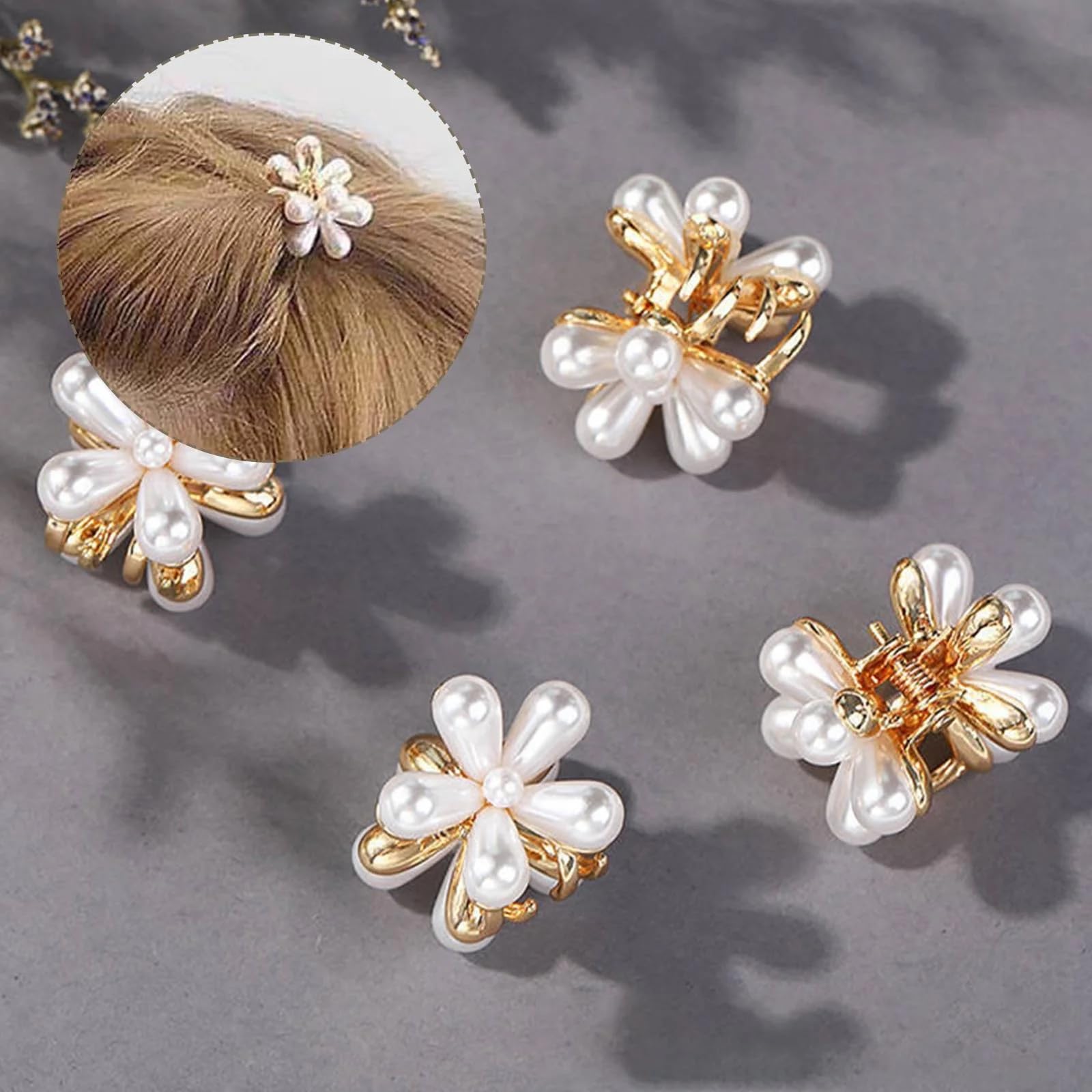 SMARTBUYER 10 Pcs Small Pearl Hair Claw Clips - Mini Pearl Hair Clips with Flower Design, Sweet Artificial Bangs Hair Accessories for Women & Girls - Perfect for Weddings, Parties & Everyday Styling