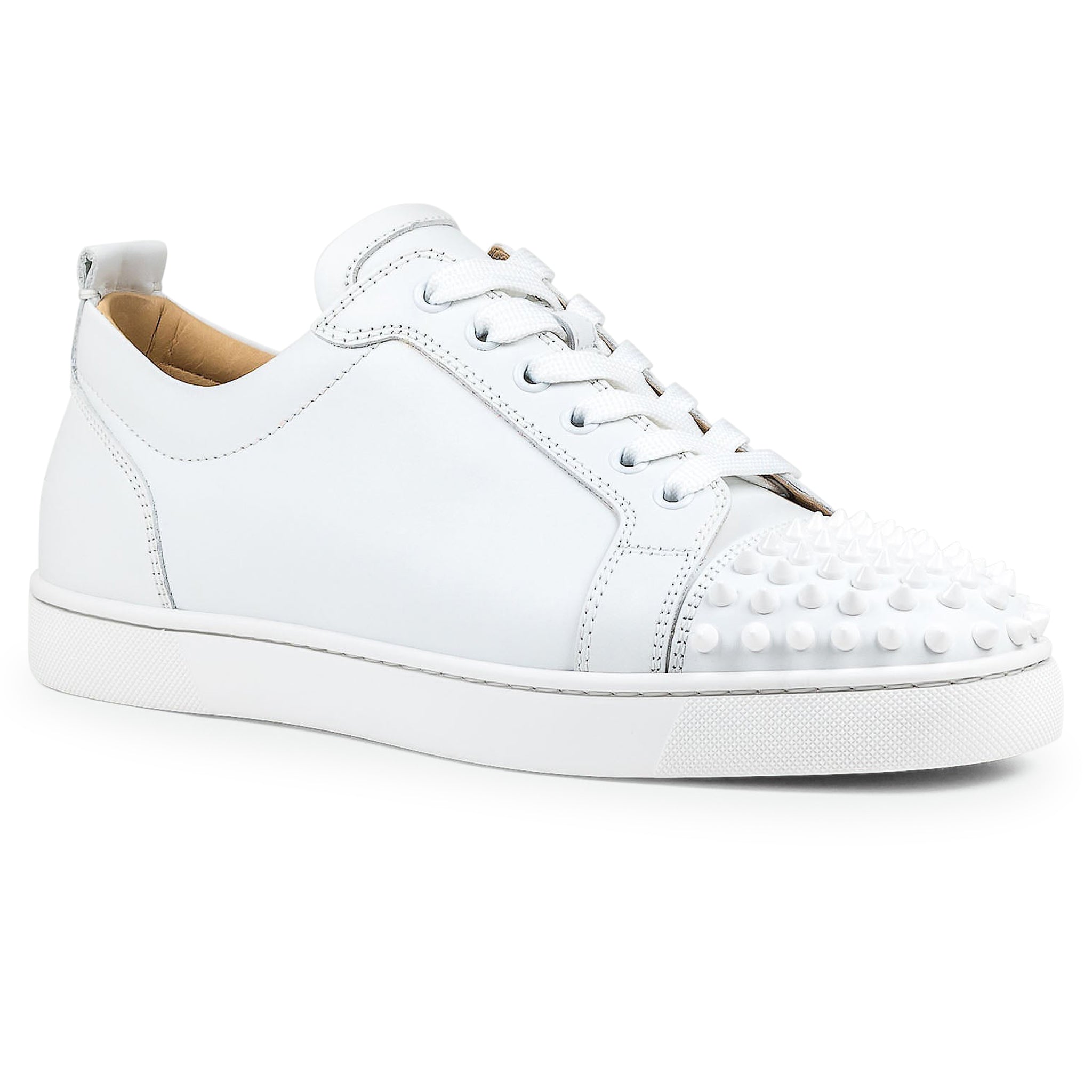 Christian Louboutin Louis Junior Spikes Leather Sneakers in White - Luxury Designer Shoes for Men, Perfect for Casual Wear & Special Occasions