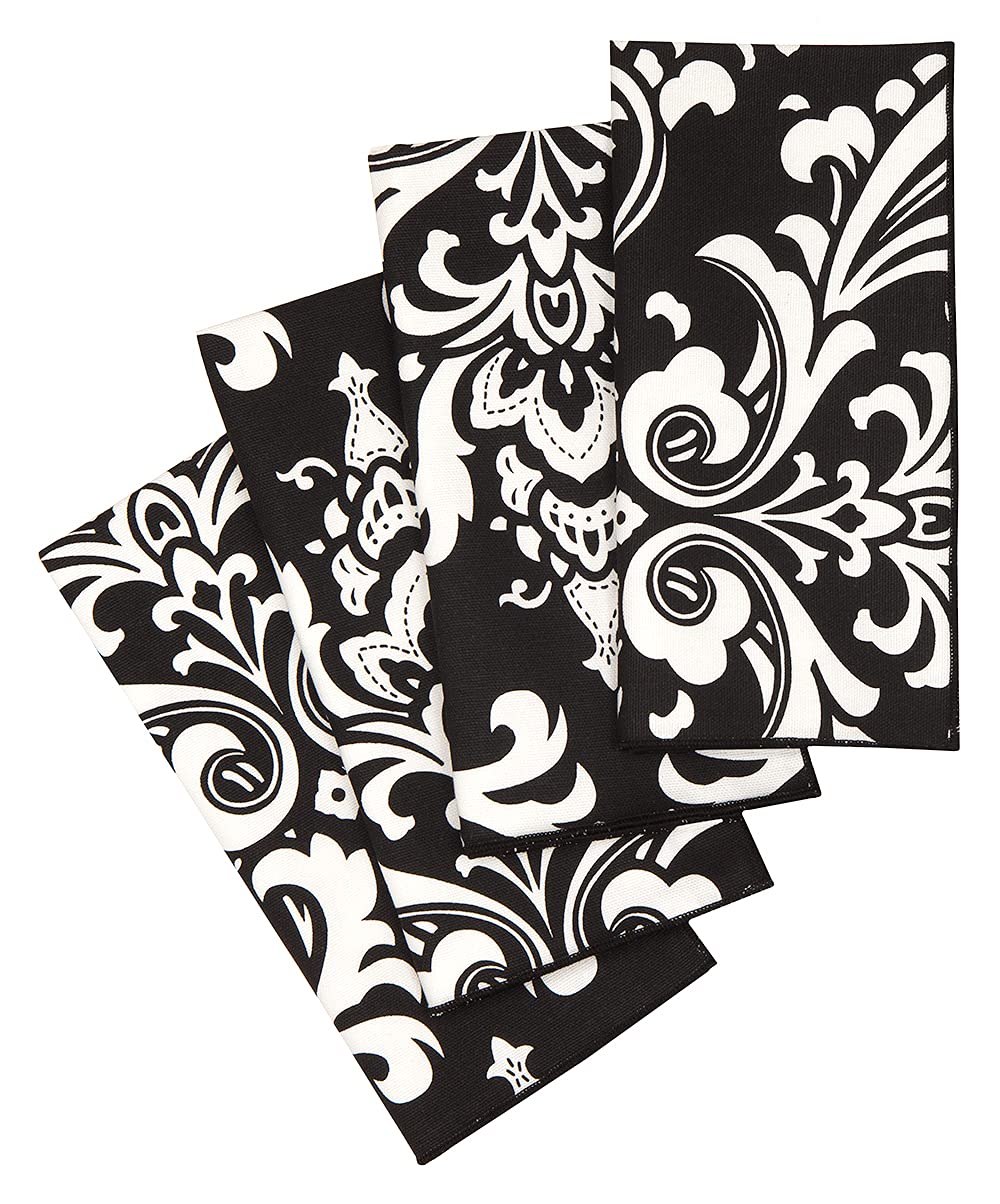 Premium 100% Cotton Linen Dinner Napkins 18x18 Inch - Elegant Black & White Damask Wedding Napkins Set of 12 for Formal Dining, Bridal Shower & Holiday Table Decor